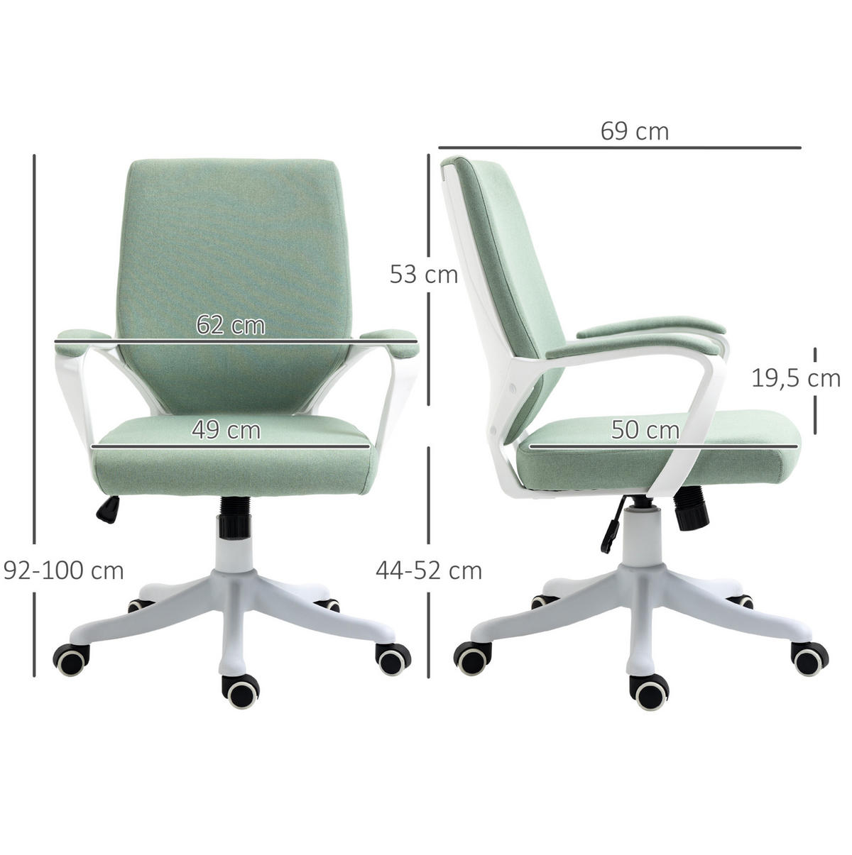 BÜROSTUHL in Grün 69x62x100 cm mit Höhenverstellung und Wippfunktion - Grün, Textil (62/100/69cm) - IVMEU