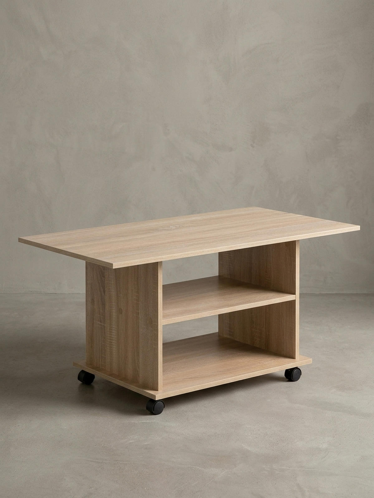 COUCHTISCH mit zwei Ablageflächen, Rollen und Melaminharzbeschichtung, Beige 95x54x51 cm - Beige/Schwarz, Holz (54/95/51cm) - KADIMA DESIGN