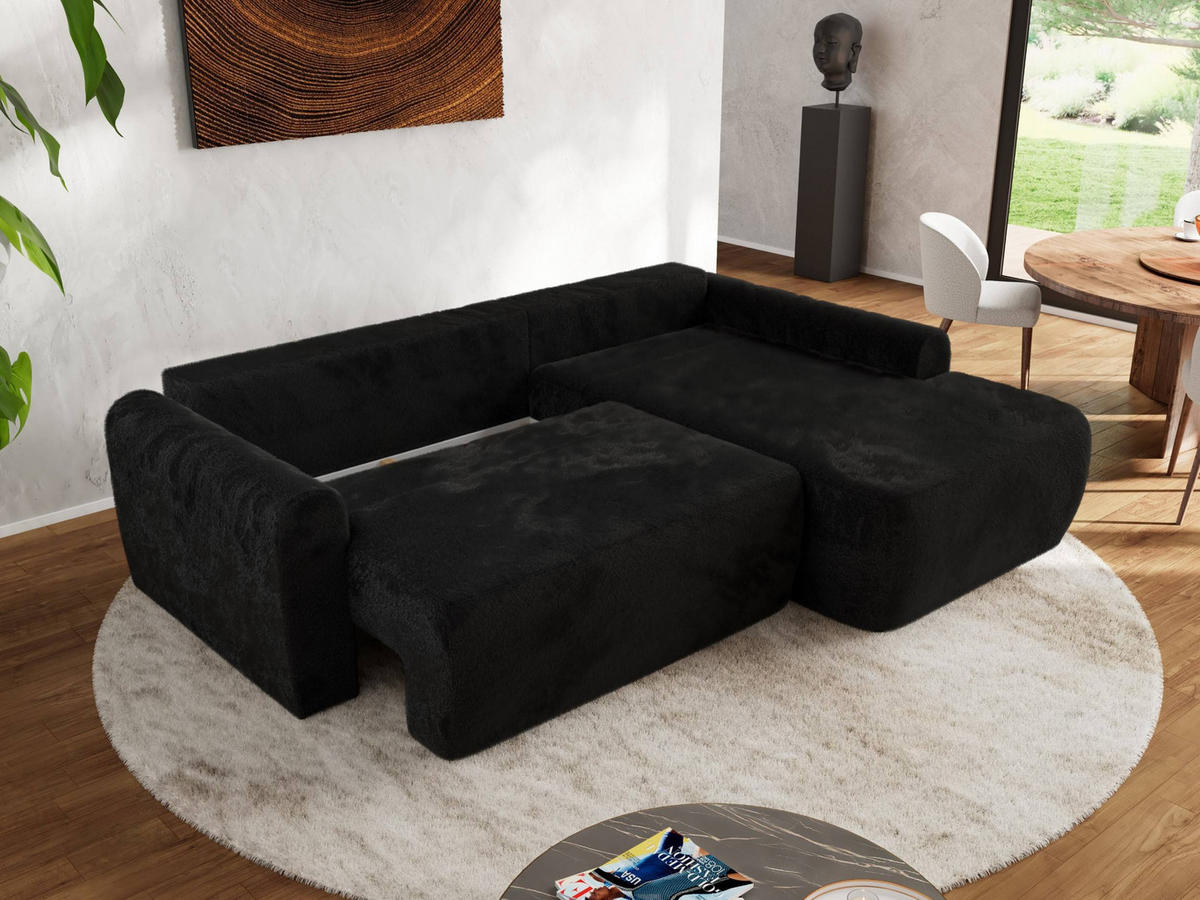 ECKSCHLAFSOFA CUBO L Schwarz Plüsch - rechts - Schwarz, Kunststoff/Textil (187/273cm) - MKS