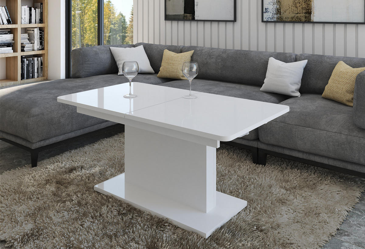 COUCHTISCH rechteckig Weiß Hochglanz 126/70/58 cm - Weiß Hochglanz, Holzwerkstoff (70/126/57cm) - designimpex