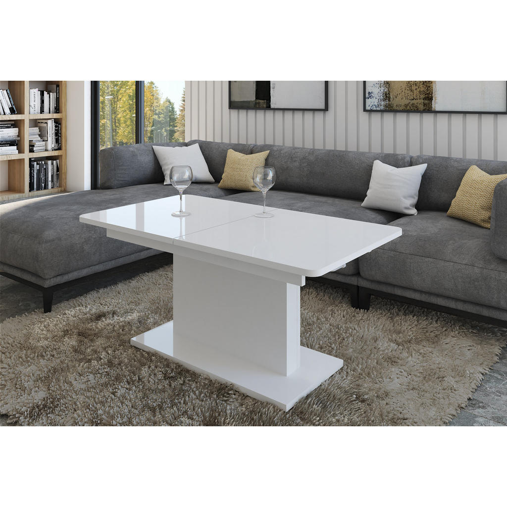 Thumbnail - designimpex Couchtisch, Weiß Hochglanz, Holzwerkstoff, Rechteckig, 126x57x70 cm, Wohnzimmer, Wohnzimmertische, Couchtisc...