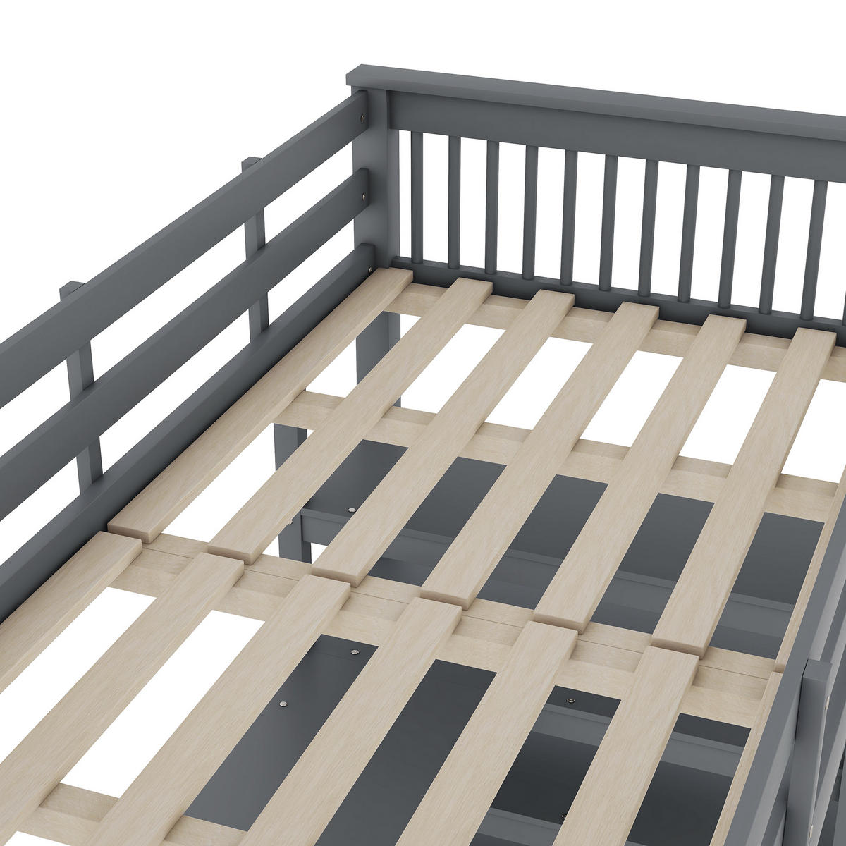 HOCHBETT 90x200cm Grau Kinderhochbett Ablagefächer Schreibtisch - Grau, Holz (90/200cm) - FLIEKS