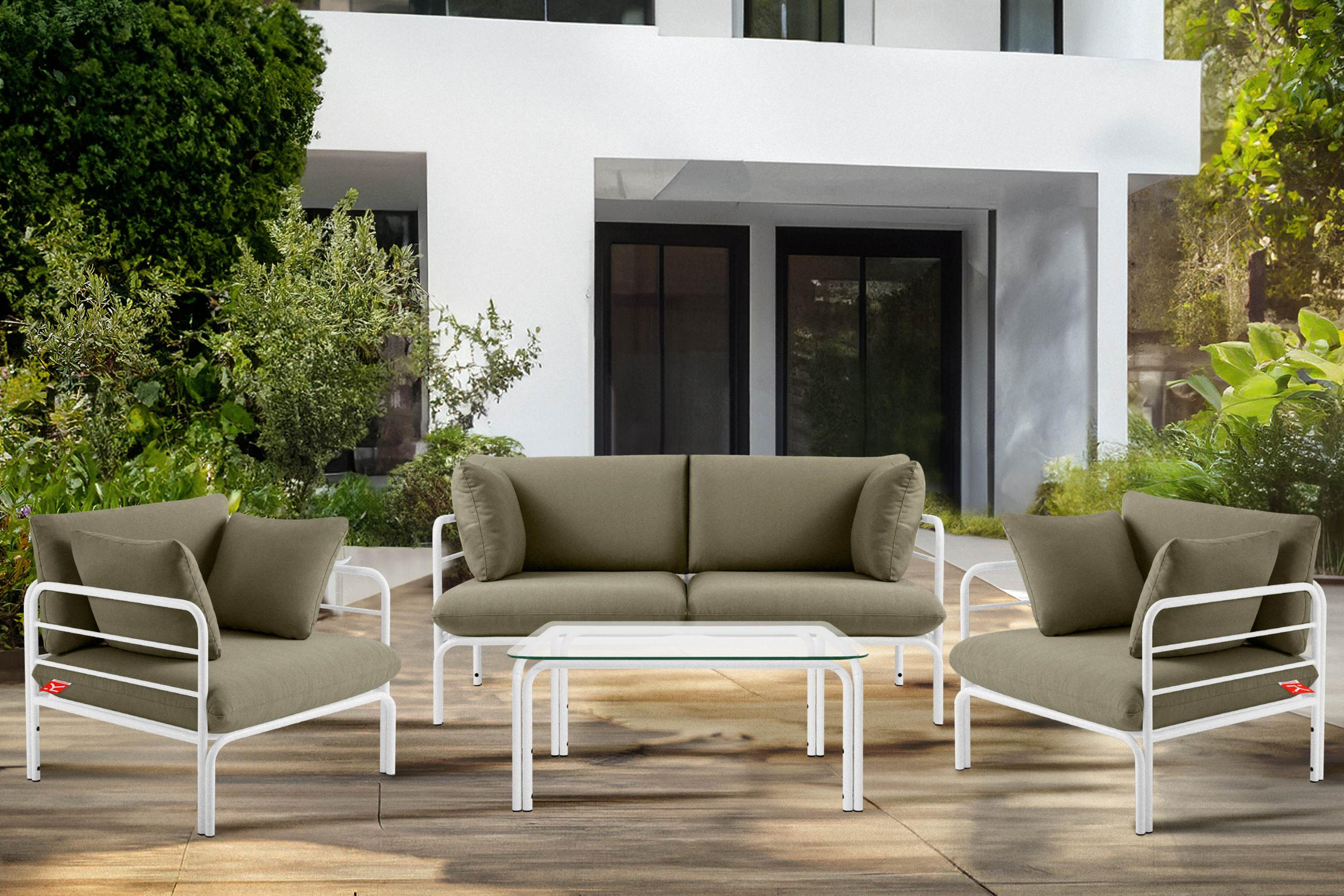 Thumbnail - Konsimo® Gartenmöbelset, Weiß, Grau, Metall, Textil, 4, 4-Sitzer, Füllung: Schaumstoff, rechteckig, Hergestellt in Europ...