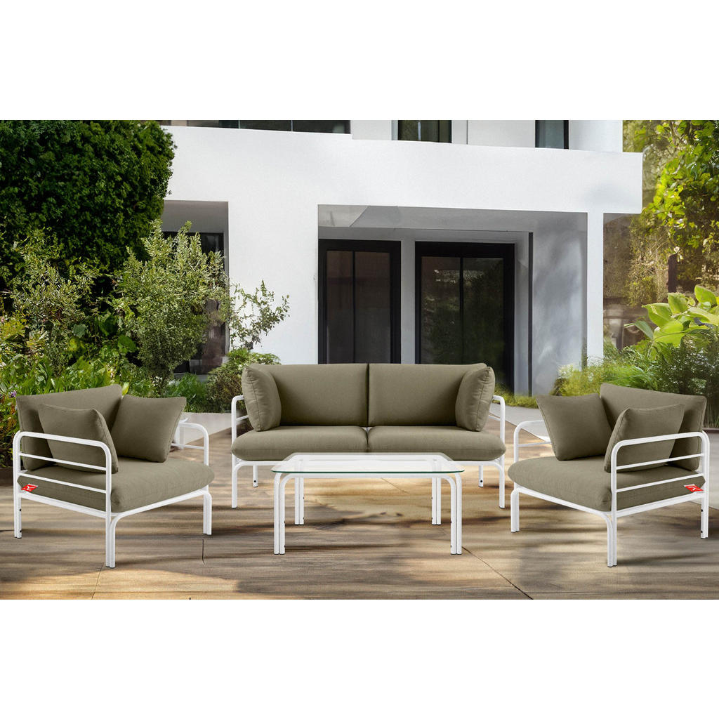 Thumbnail - Konsimo® Gartenmöbelset, Weiß, Beige, Metall, Textil, 4, 5-Sitzer, Füllung: Schaumstoff, rechteckig, Hergestellt in Euro...