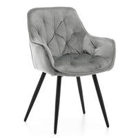 STUHL SIENA gepolstert mit Steppung - hellgrau schwarze Beine - Samt Velours - Hellgrau/Schwarz, Textil/Metall (58/87/61cm) - NEW HOME