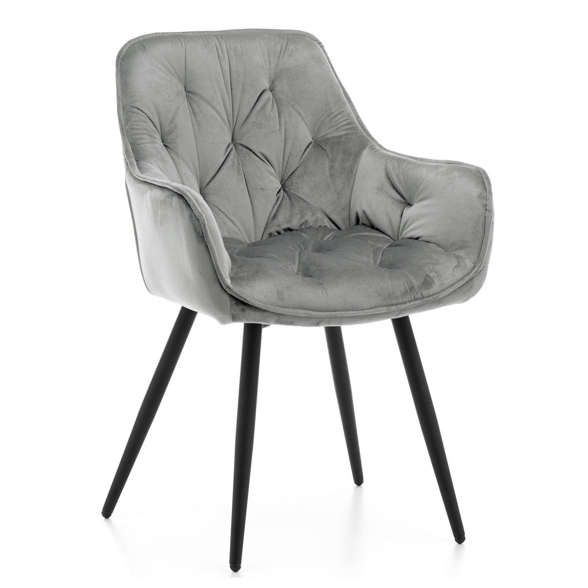 STUHL SIENA gepolstert mit Steppung - hellgrau schwarze Beine - Samt Velours - Hellgrau/Schwarz, Textil/Metall (58/87/61cm) - NEW HOME
