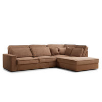 ECKSOFA Kirou Hellbraun Chenille-Stoff - Rechts Seite - Hellbraun/Schwarz, Holz/Holzwerkstoff (311/225cm) - Maison de Reve