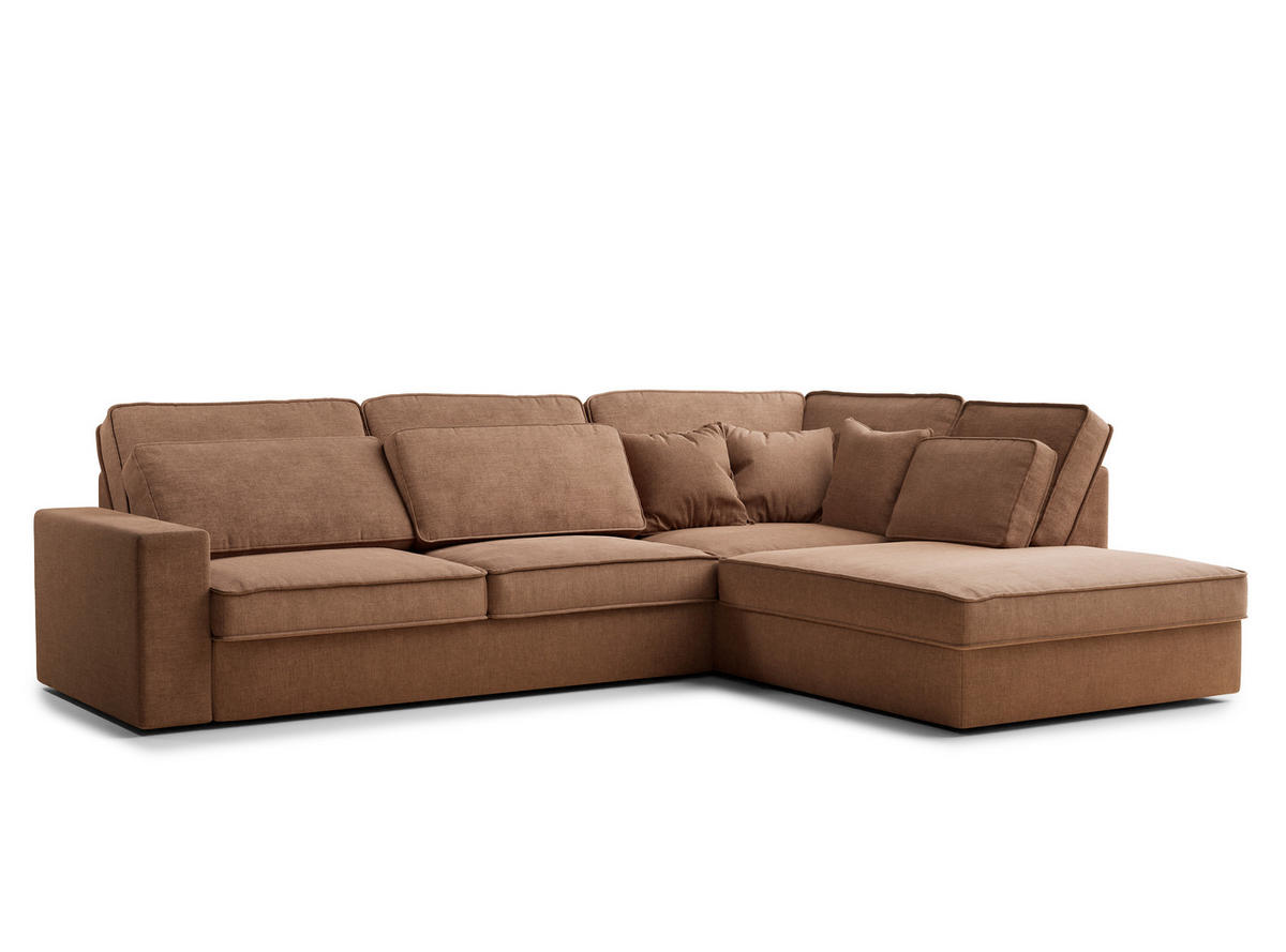 ECKSOFA Kirou Hellbraun Chenille-Stoff - Rechts Seite - Hellbraun/Schwarz, Holz/Holzwerkstoff (311/225cm) - Maison de Reve