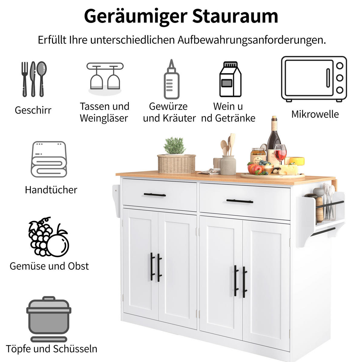 SERVIERWAGEN mit Klapptischplatte 120 x 46/70 x 91,5 cm White - Weiß, Holz (71/91.5/120cm) - Beauniv