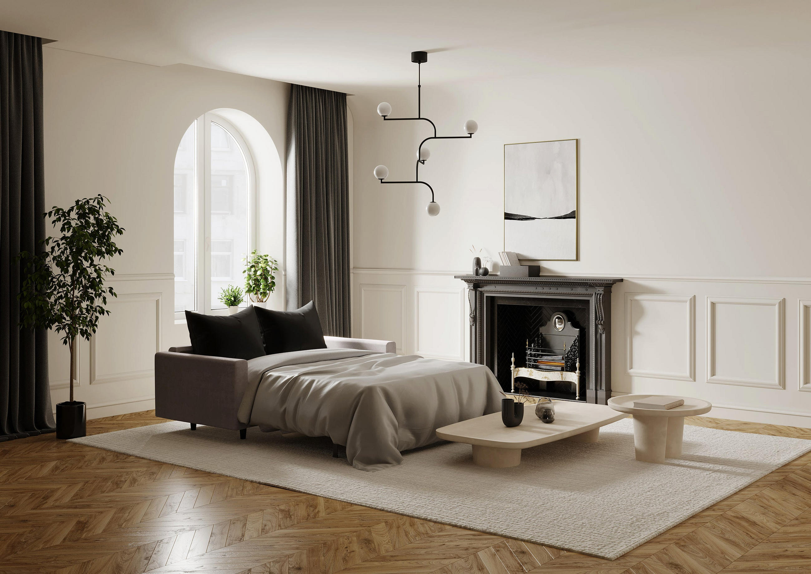 SCHLAFSOFA GERADE Samt Taupe-Beige 200cm - Beige, Textil (200/87/100cm) - Sia Home