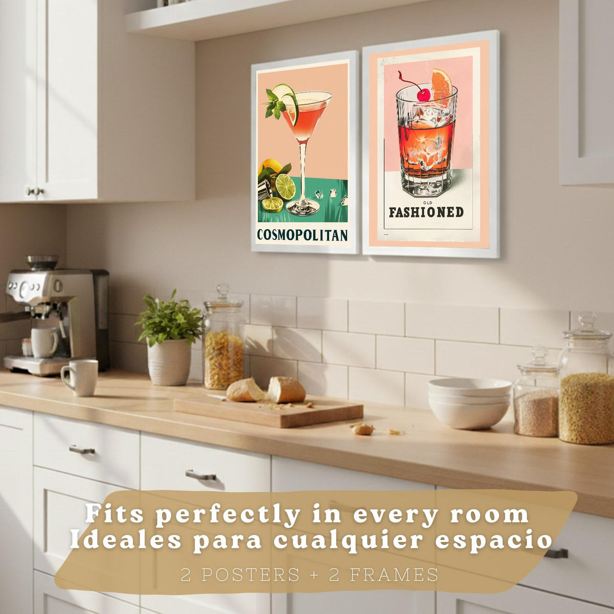 PLAKAT Sada 2 Koktejl A4 Bílý rám - bílá, papír (29.7/1/21cm) - Nacnic