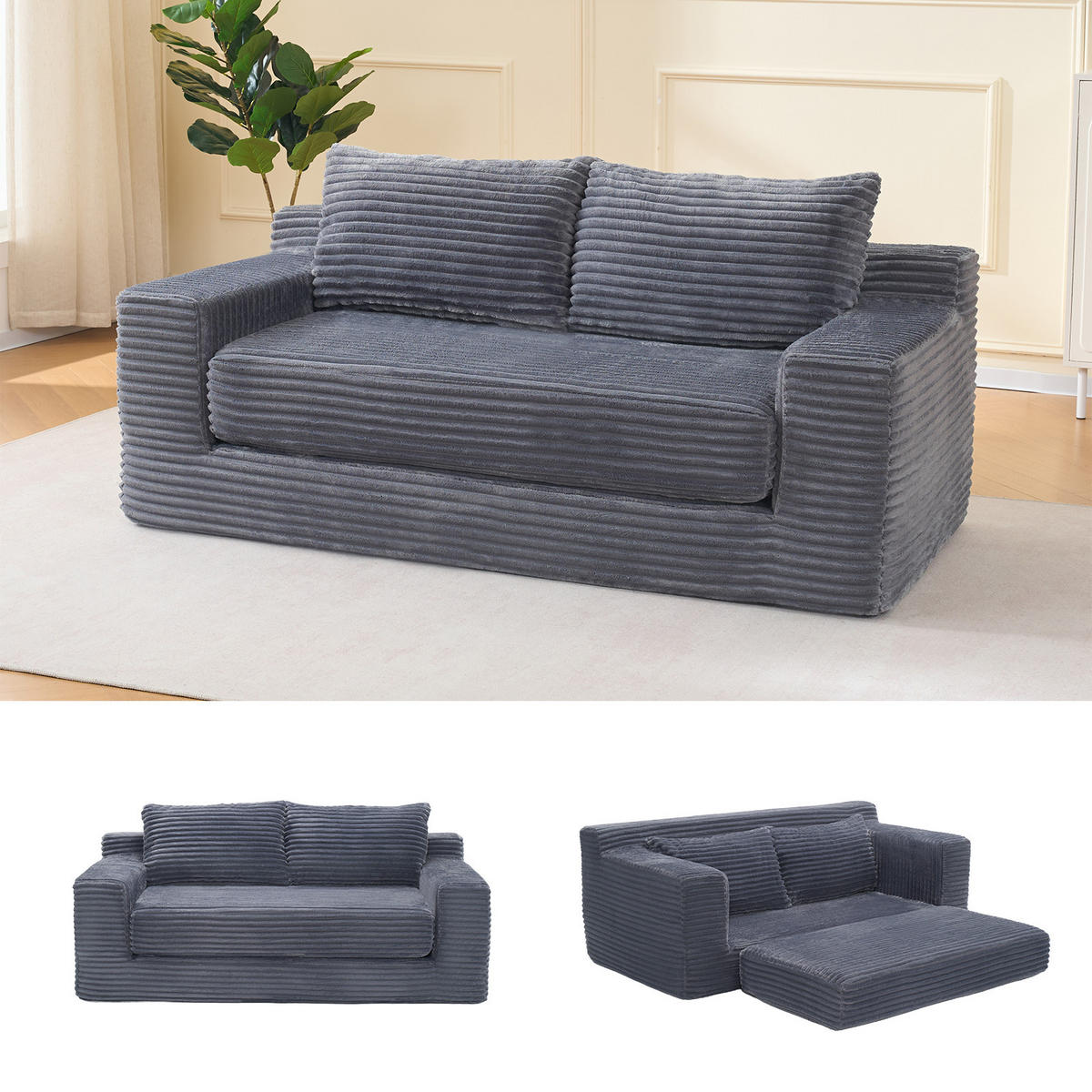 SCHLAFSOFA 180/85/62 cm Dunkelgrau Cord - Dunkelgrau, Textil (85/62/180cm) - Oxeza