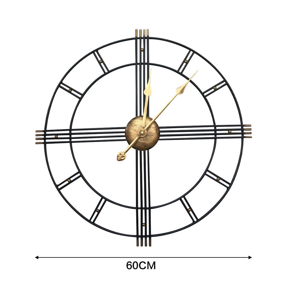 WANDUHR 60 cm Durchmesser Industrie-Stil Metall Schwarz Gold - Goldfarben/Schwarz, Metall (60/3.5/60cm) - Livingandhome