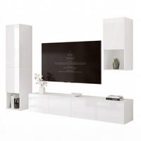 WOHNWAND ANGEL LINE III 3-teilig, mit LED-Beleuchtung, Weiß Hochglanz - Weiß Hochglanz, Holzwerkstoff (240/216/40cm) - Idohome