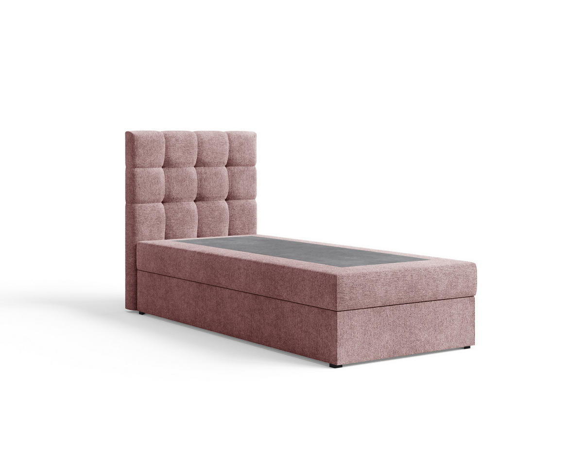 BOXBETT - Bett 05 OSLO - Aragon - 90x200 cm - mit Bettkasten und Komfort-Topper - Rosa, Holz (90/200cm) - ROYAL24_MARKT