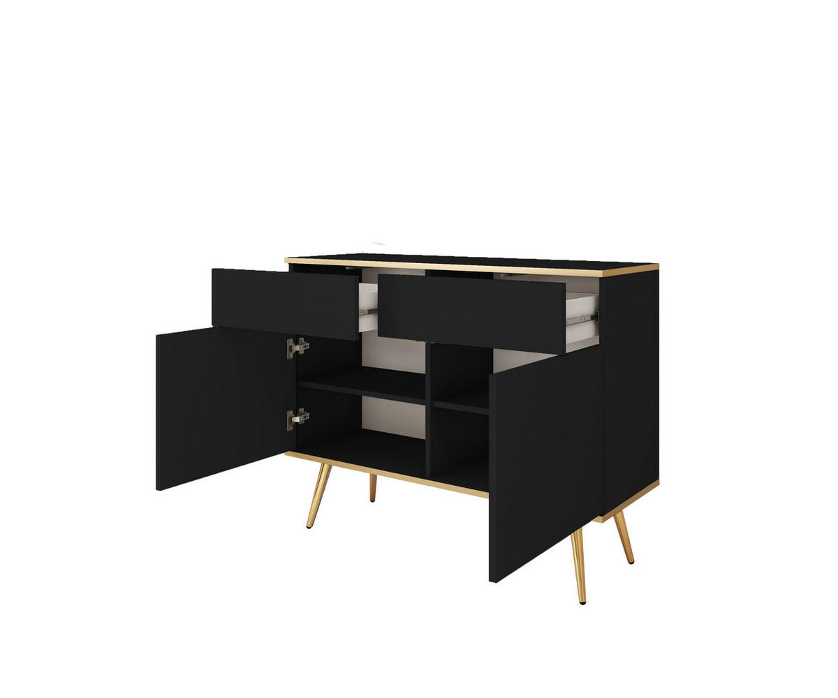 KOMMODE KSZ-107 - KSZ-107, Hochglanz, Schubladen Push-to-Open 107x39x85 cm Schwarz/Gold - Goldfarben/Schwarz, Holzwerkstoff/Kunststoff (107/85/39cm) - DomoHome