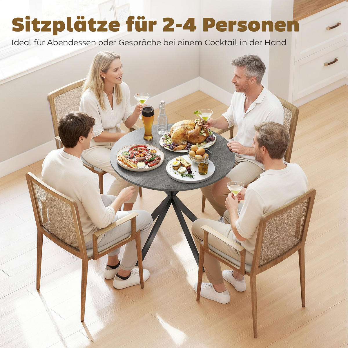 KÜCHENTISCH rund Grau 80/80/75 cm - Schwarz/Grau, Metall (80/80/75cm) - HOMCOM