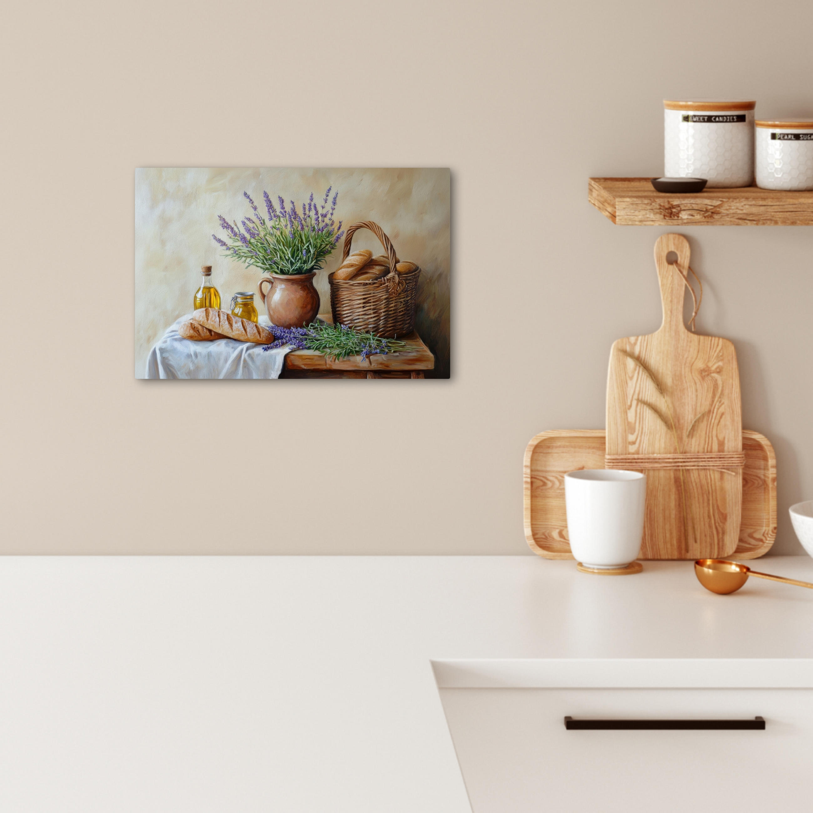 LEINWANDBILD Lavendel - Brot - Stilleben 30x20 cm - Flieder, Textil (30/20cm) - MuchoWow