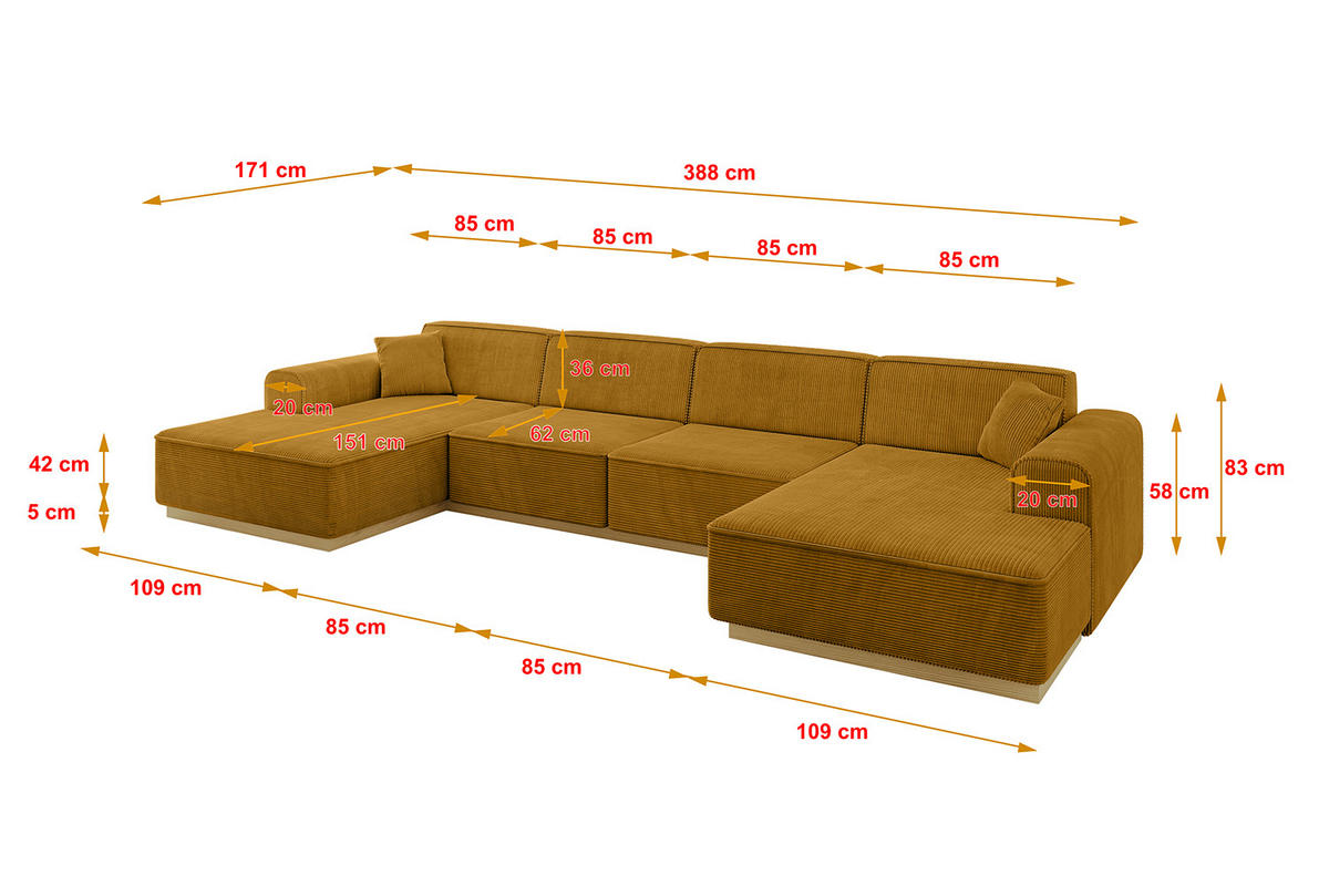 WOHNLANDSCHAFT IREA-U2-v2 - 388x171x83 cm Senfgelb - Grün, Holzwerkstoff/Textil (388/83/171cm) - ALTDECOR