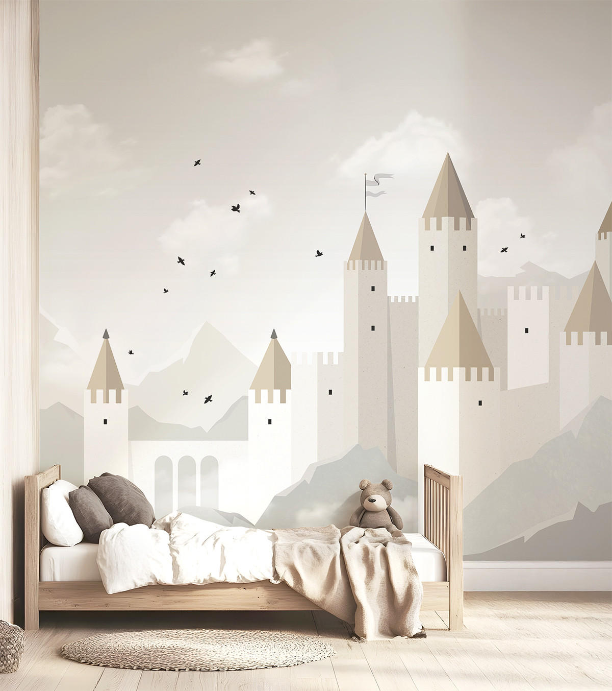 PANORAMA-VLIESTAPETE Schloss 4 x 2,48 m, grau - Beige/Hellgrün, Papier (400/258cm) - Lilipinso