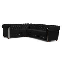 ECKSOFA Chesterfield Cleo Blink Schwarz Samt mit Kristallsteppung und braunen Massivholzfüßen - Ottomane Links - Schwarz/Braun, Holz/Textil (264/210cm) - S-Style Möbel