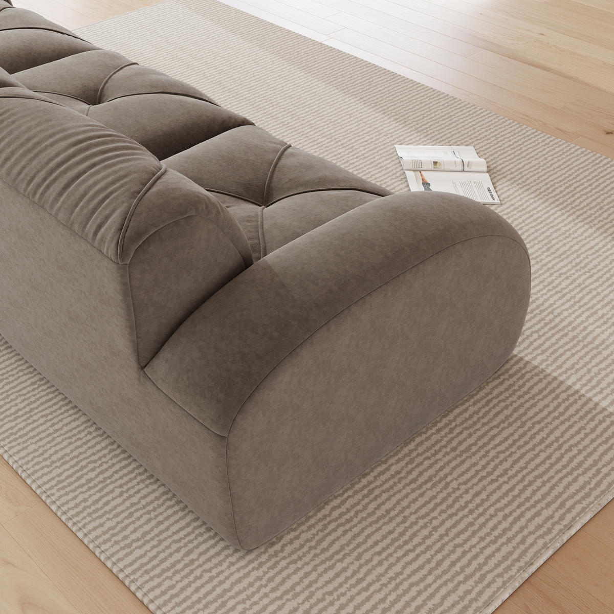 MODULSOFA U-Form Chenille Brown mit 2 Hockern - Braun, Kunststoff (171/76/281.1cm) - Meubliv