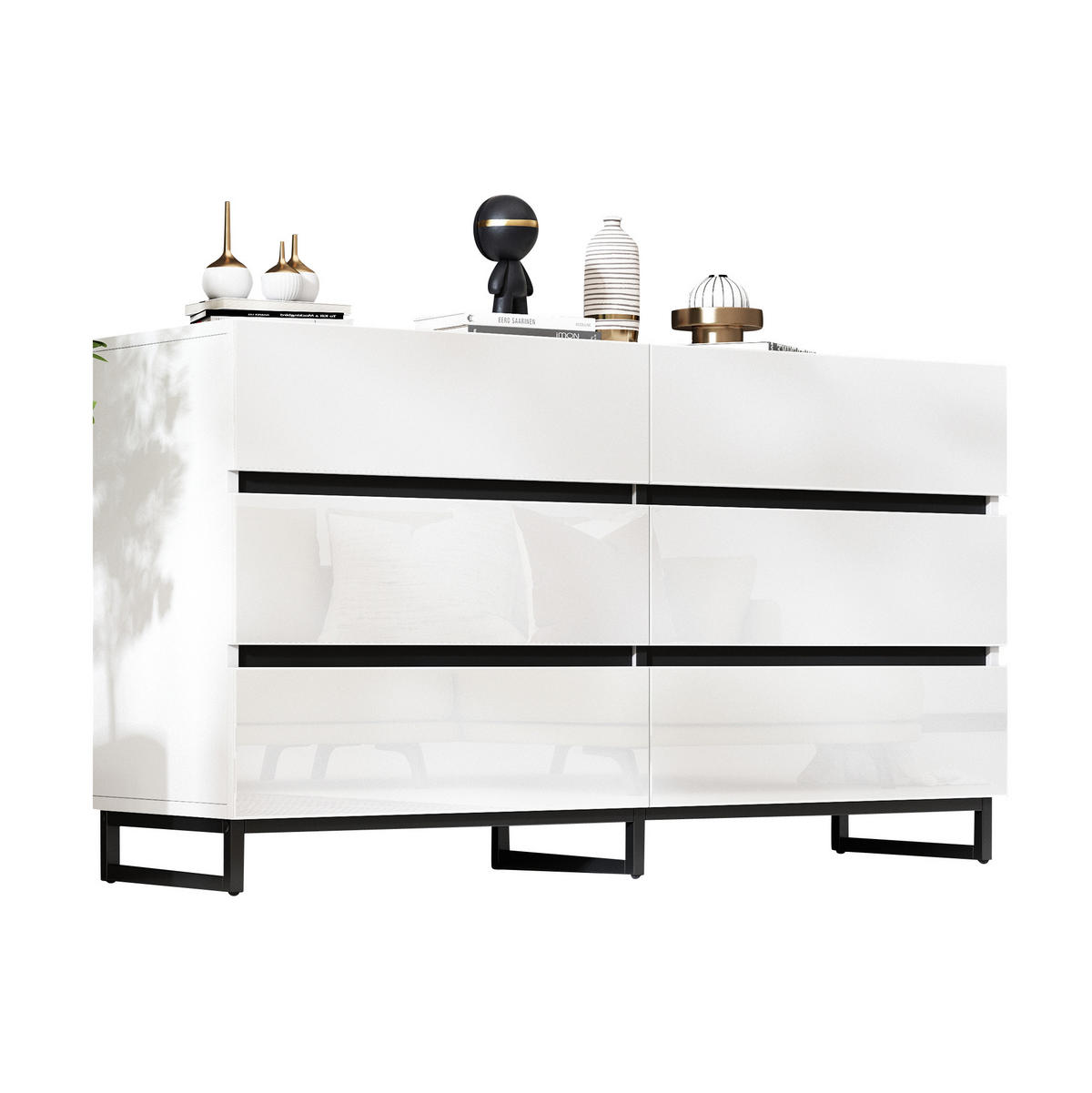 SIDEBOARD 140/39,5/78,5 cm z dřevotřísky bílá/černá, 6 zásuvek - bílá, kompozitní dřevo (140/78.5/39.5cm) - Modenvie