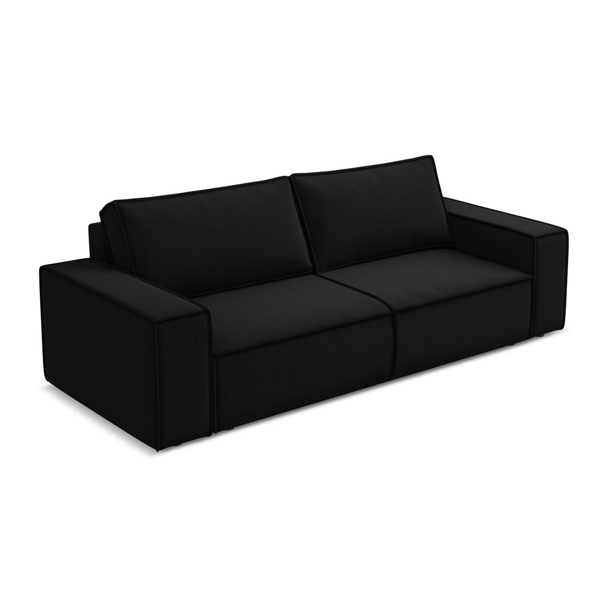 3-SITZER SOFA mit Schlaffunktion Samt Stoff Schwarz - Schwarz, Kunststoff/Textil (255/85/105cm) - LaMiaSofa