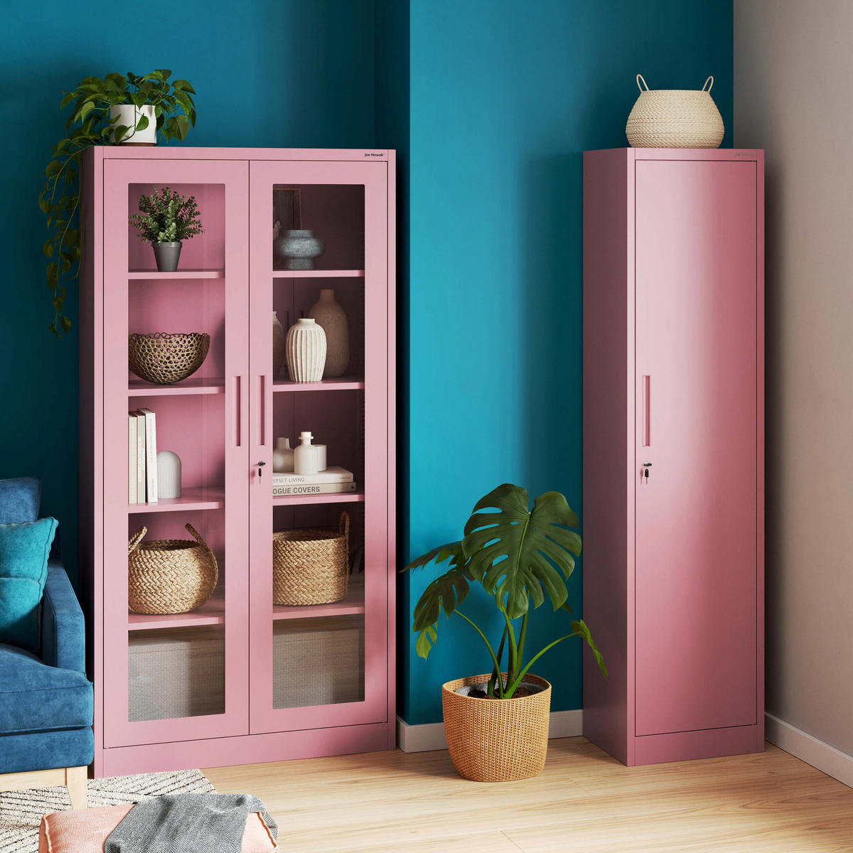 VITRINENSCHRANK Amelia - Rosa, Metall (90/185/40cm) - Jan Nowak