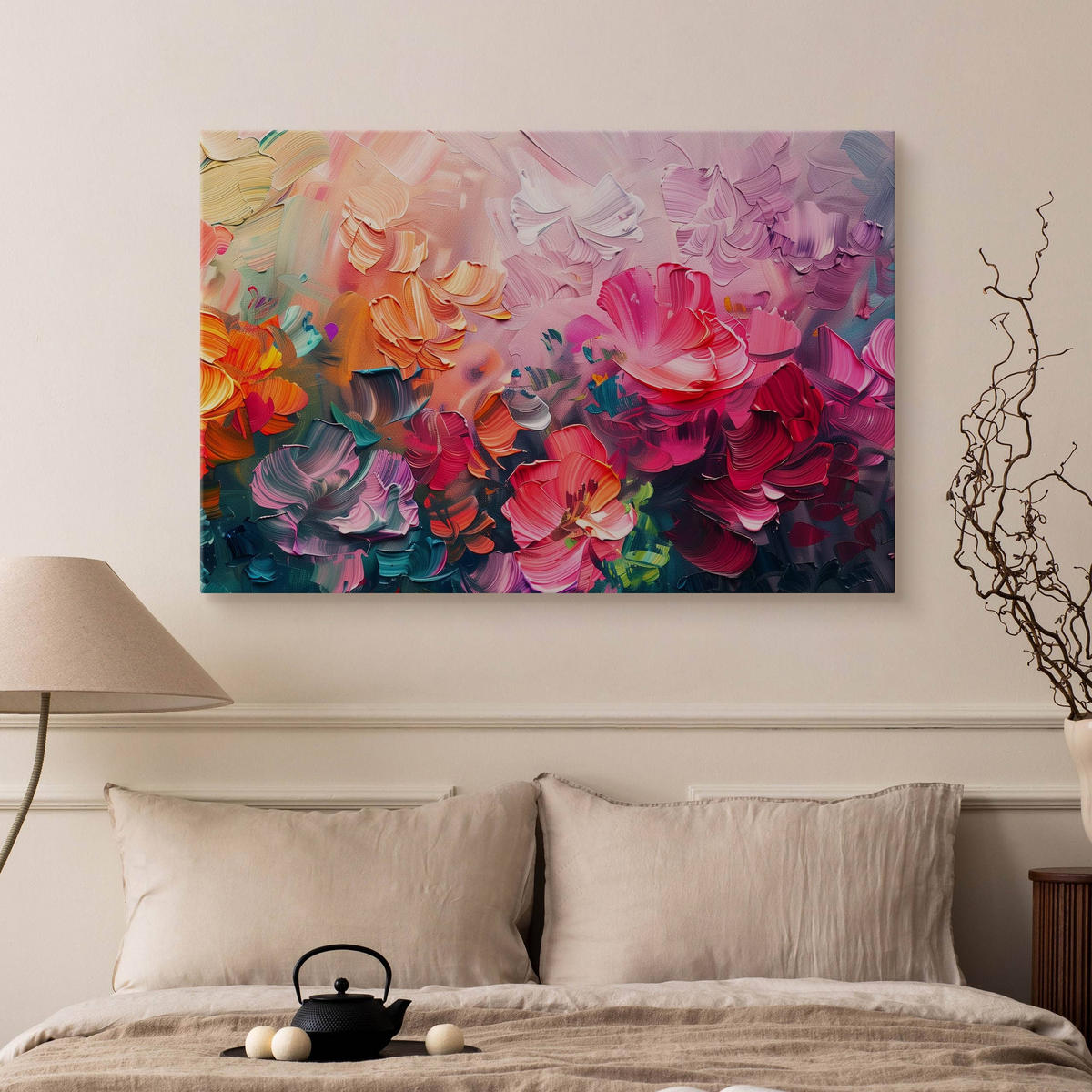 LEINWANDBILD Abstrakte Blumen Malarei 100x70 cm - Türkis/Blau, Textil (100/70cm) - Muralo