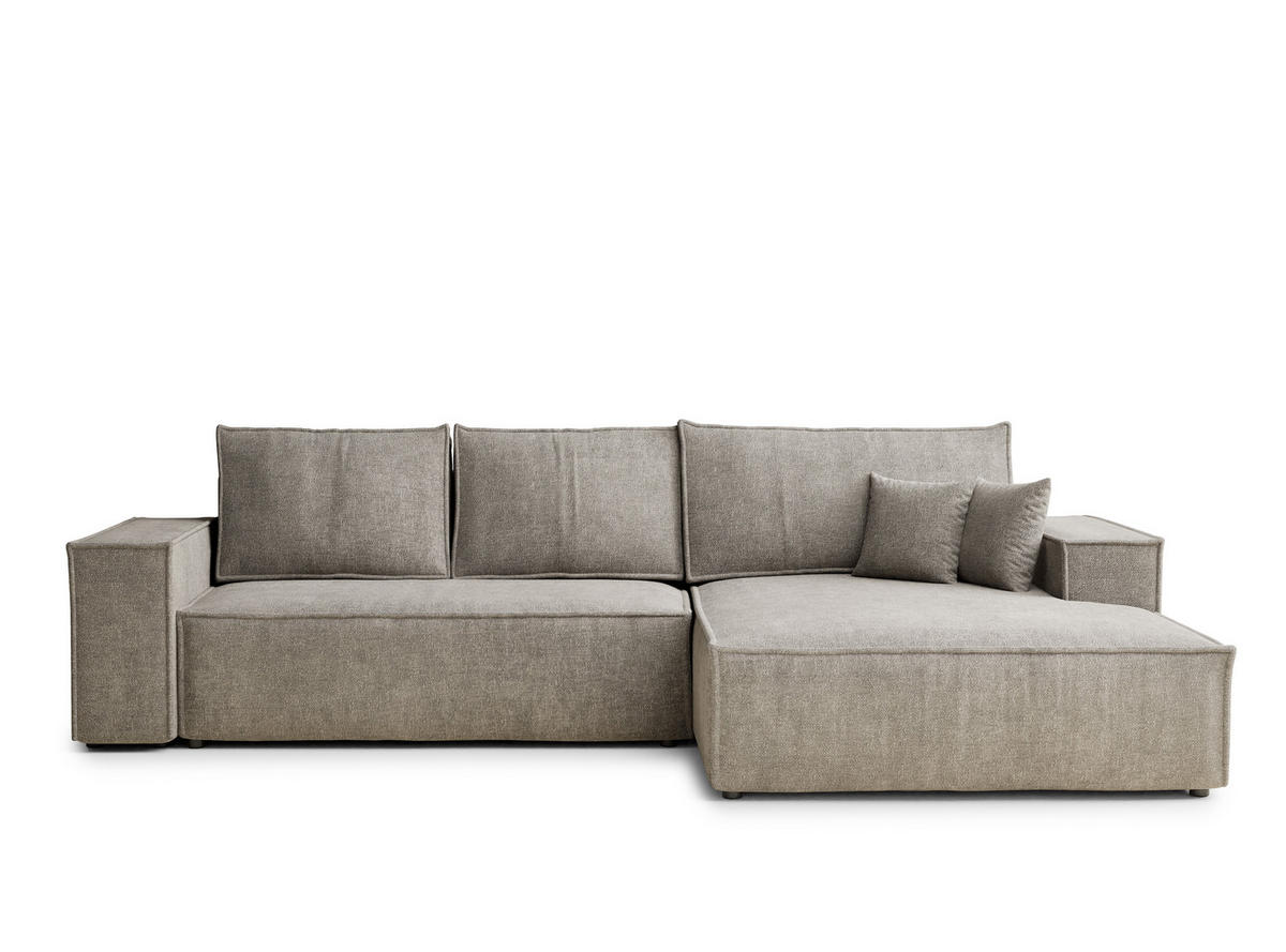 ECKSOFA Maze Braun Chenille-Stoff - Rechts Seite - Schwarz/Braun, Holz/Holzwerkstoff (294/185cm) - Maison de Reve