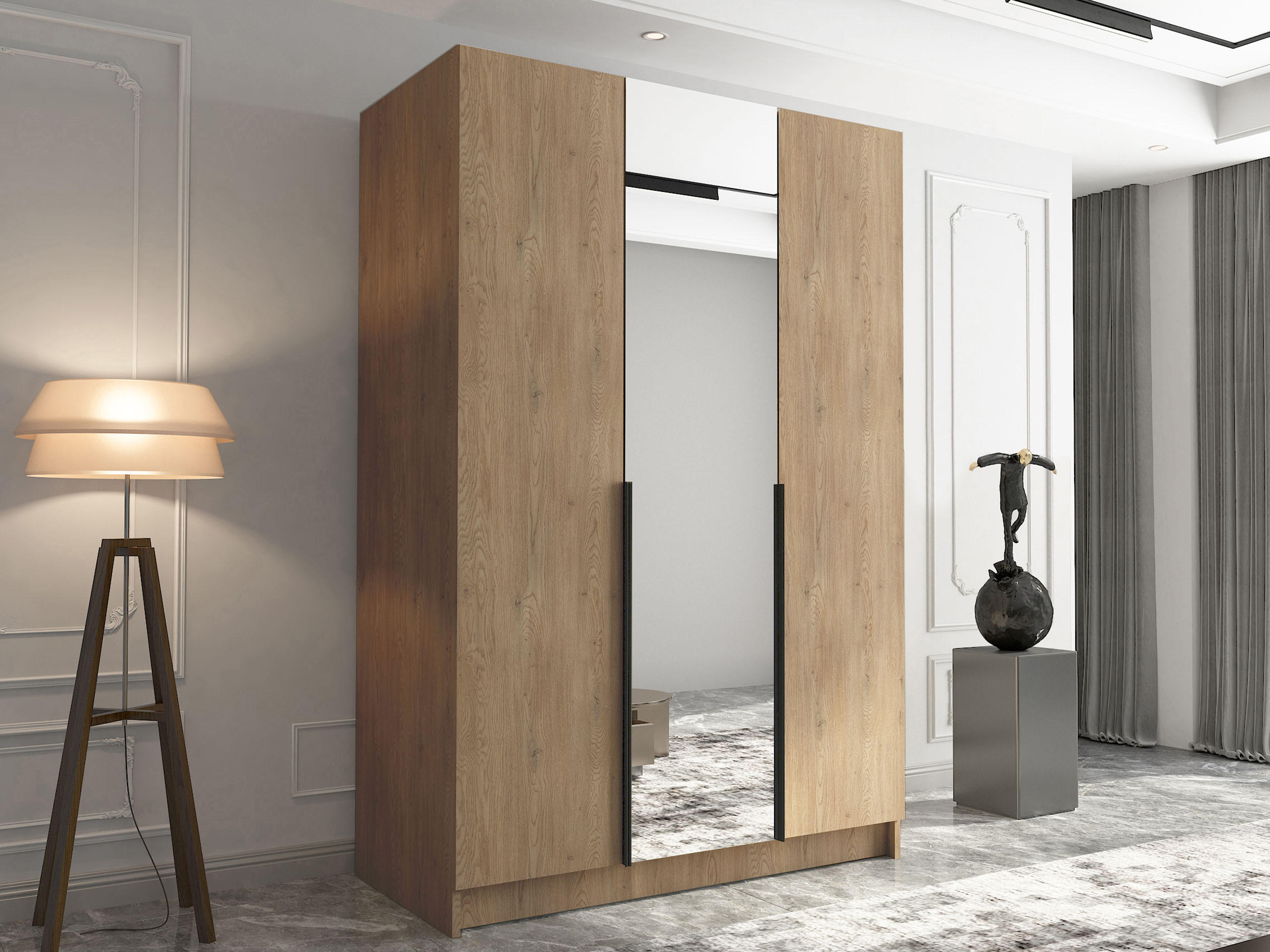 KLEIDERSCHRANK Calia II - Eichefarben/Schwarz, Holzwerkstoff/Metall (150/215/58cm) - MIRJAN24