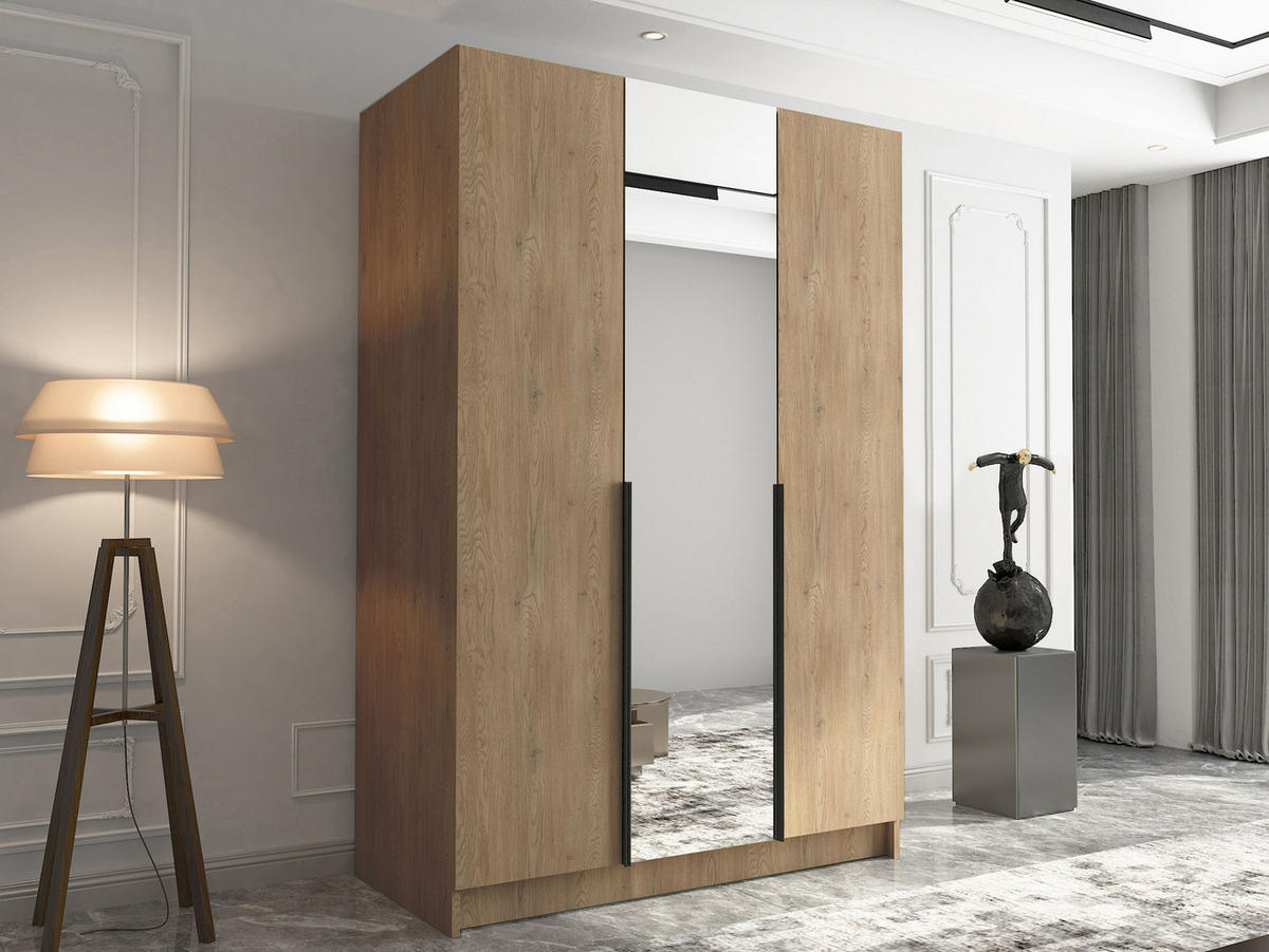 KLEIDERSCHRANK Calia II - Eichefarben/Schwarz, Holzwerkstoff/Metall (150/215/58cm) - MIRJAN24