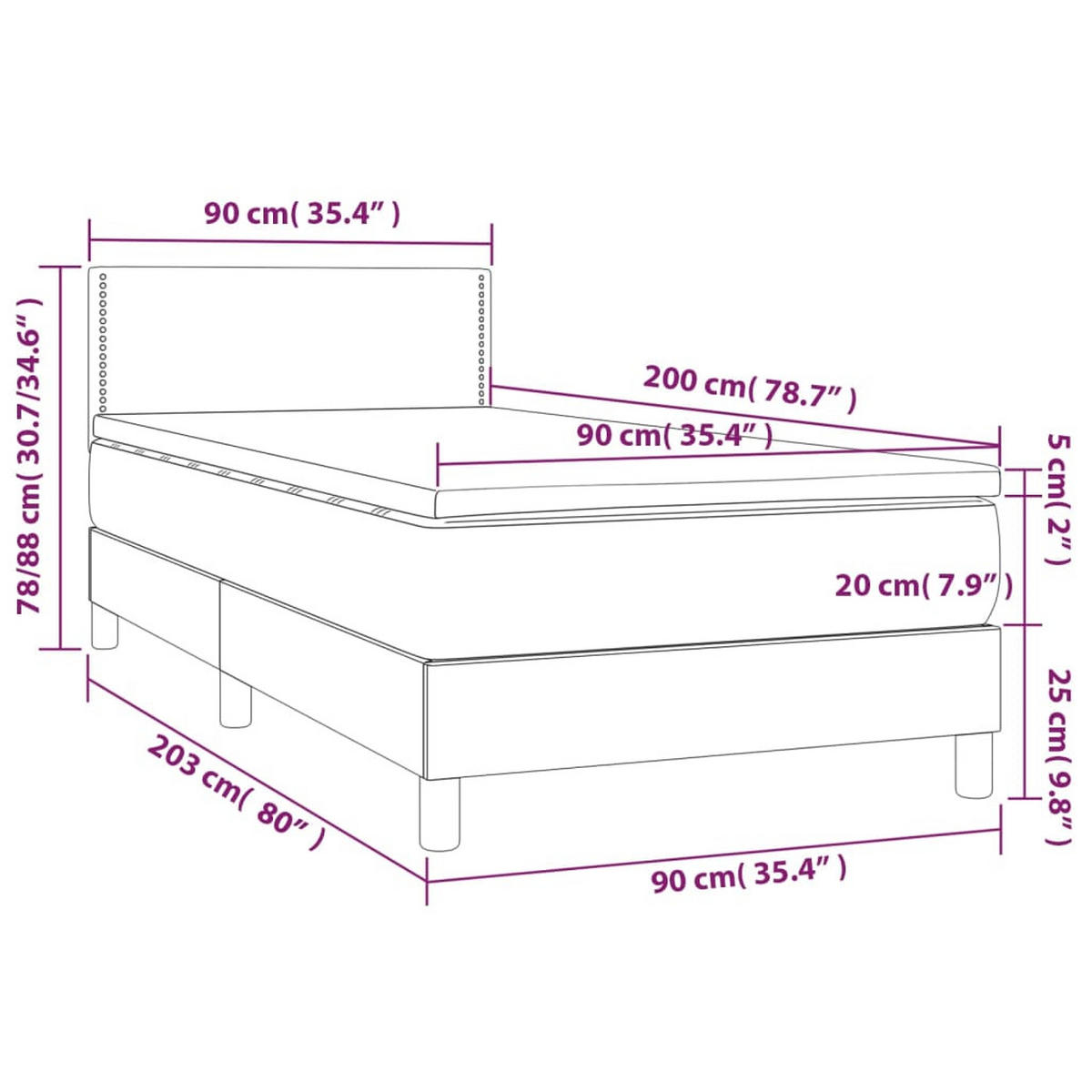 BOXSPRINGBETT MIT MATRATZE & LED SCHWARZ 90X200 CM KUNSTLEDER - Schwarz, Leder - vidaXL