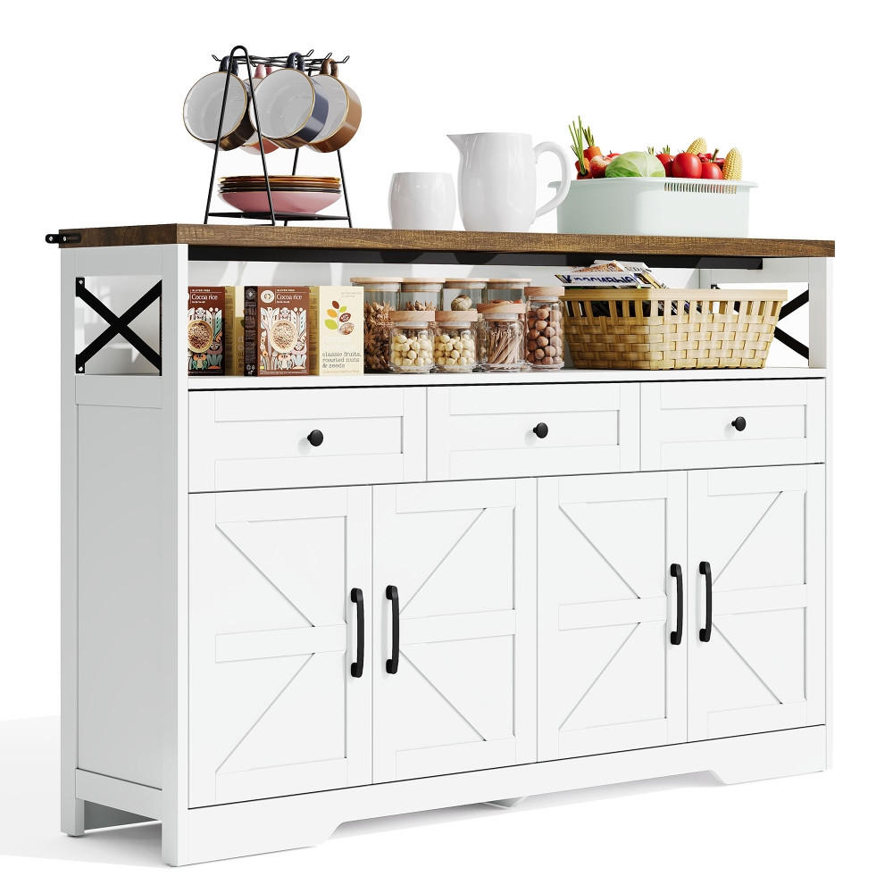 KÜCHENINSEL BUFFET-ANRICHTE mit 3 Schubladen und Türen, Landhausstil, Weiß-Braun, 140 cm - Braun, Kunststoff (35/95/140cm) - Rolipo