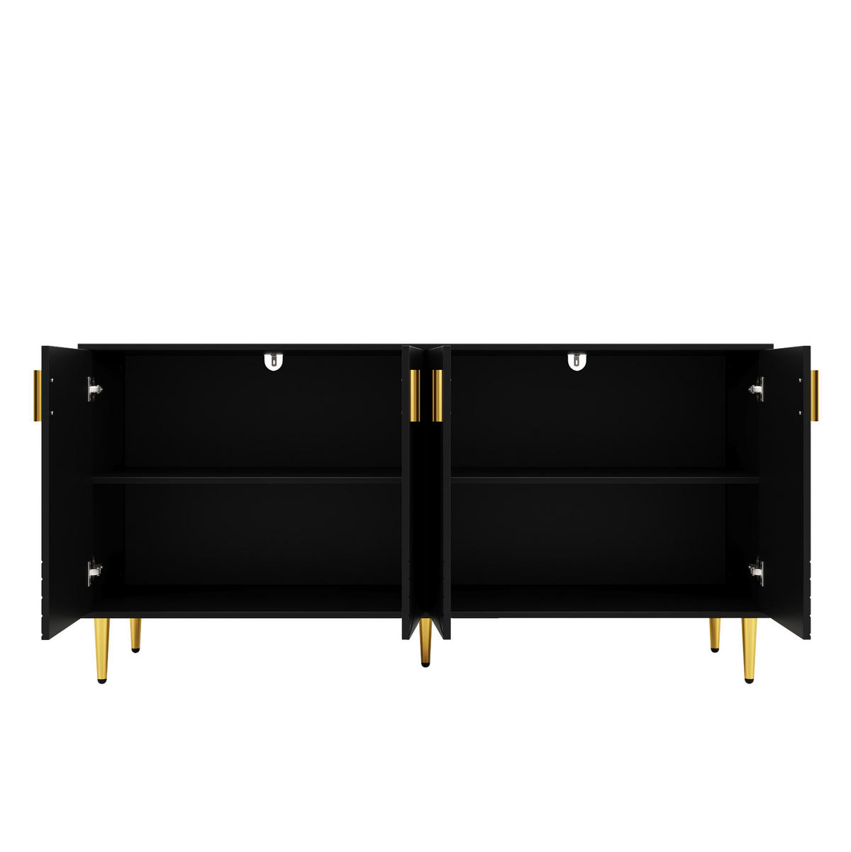 SIDEBOARD aus MDF 152x40x75 cm Schwarz mit Wellenfront und goldfarbenen Griffen - Schwarz, Holzwerkstoff (152/75/40cm) - IVMEU