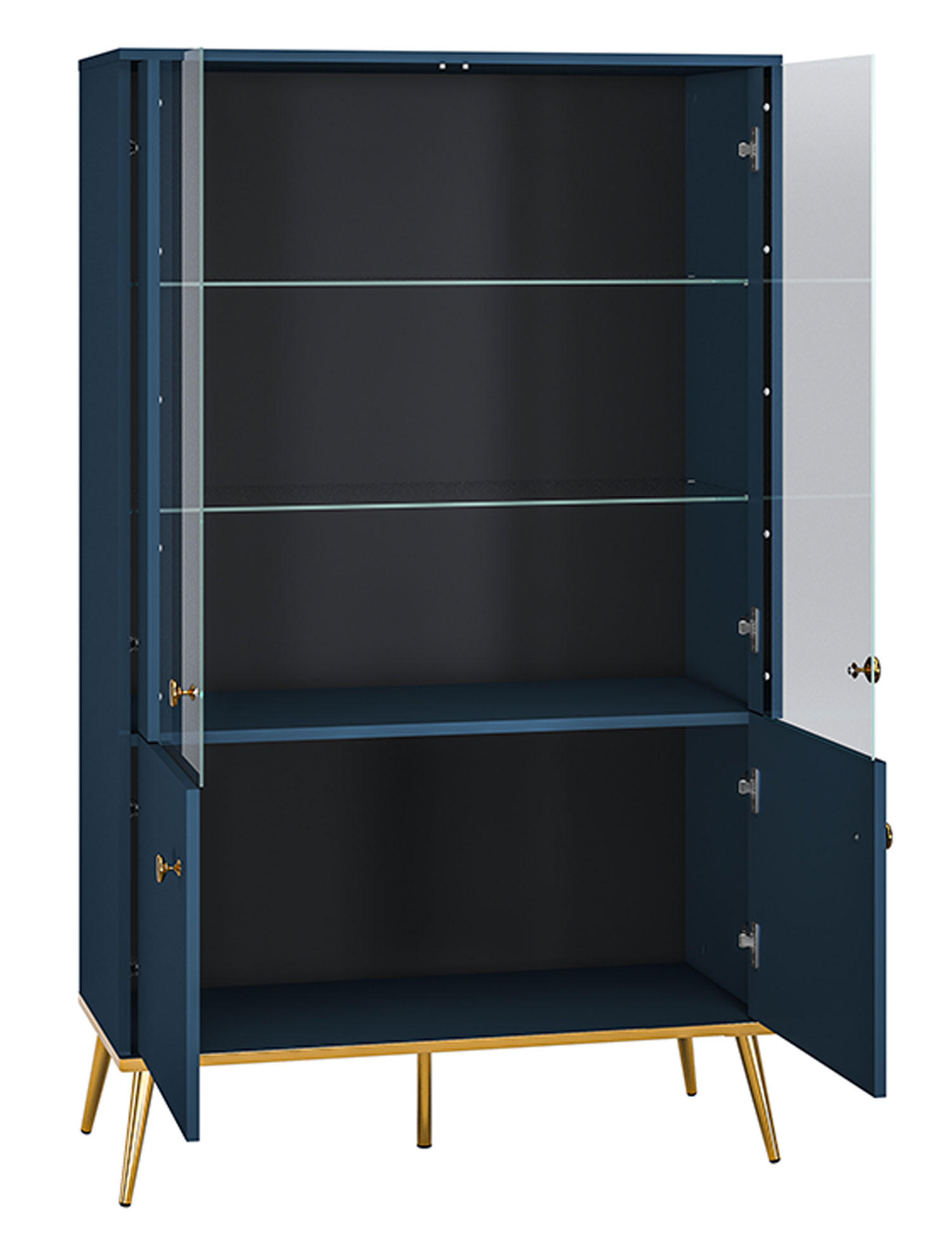 STAURAUMVITRINE Marine dunkelblau / gold 92 / 40 / 152 cm - Blau/Dunkelblau, Holz/Holzwerkstoff (92/152/40cm) - Feldmann-Wohnen