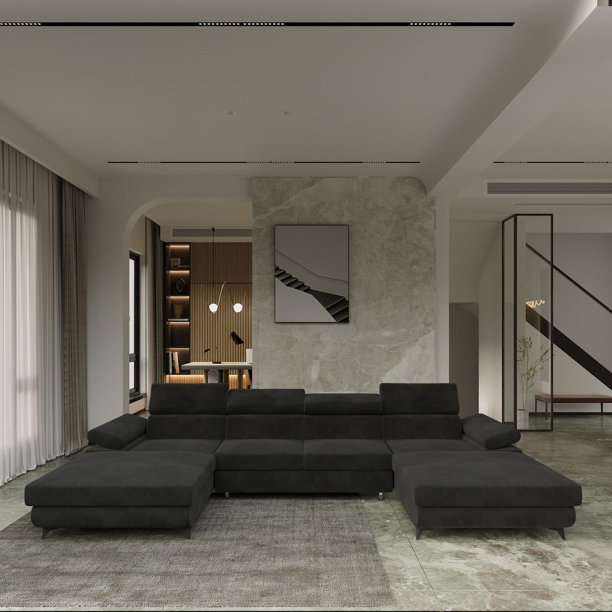 ROHOVÁ SEDAČKA DETTI černá - černá, kov/dřevo (339/190cm) - MASSENO