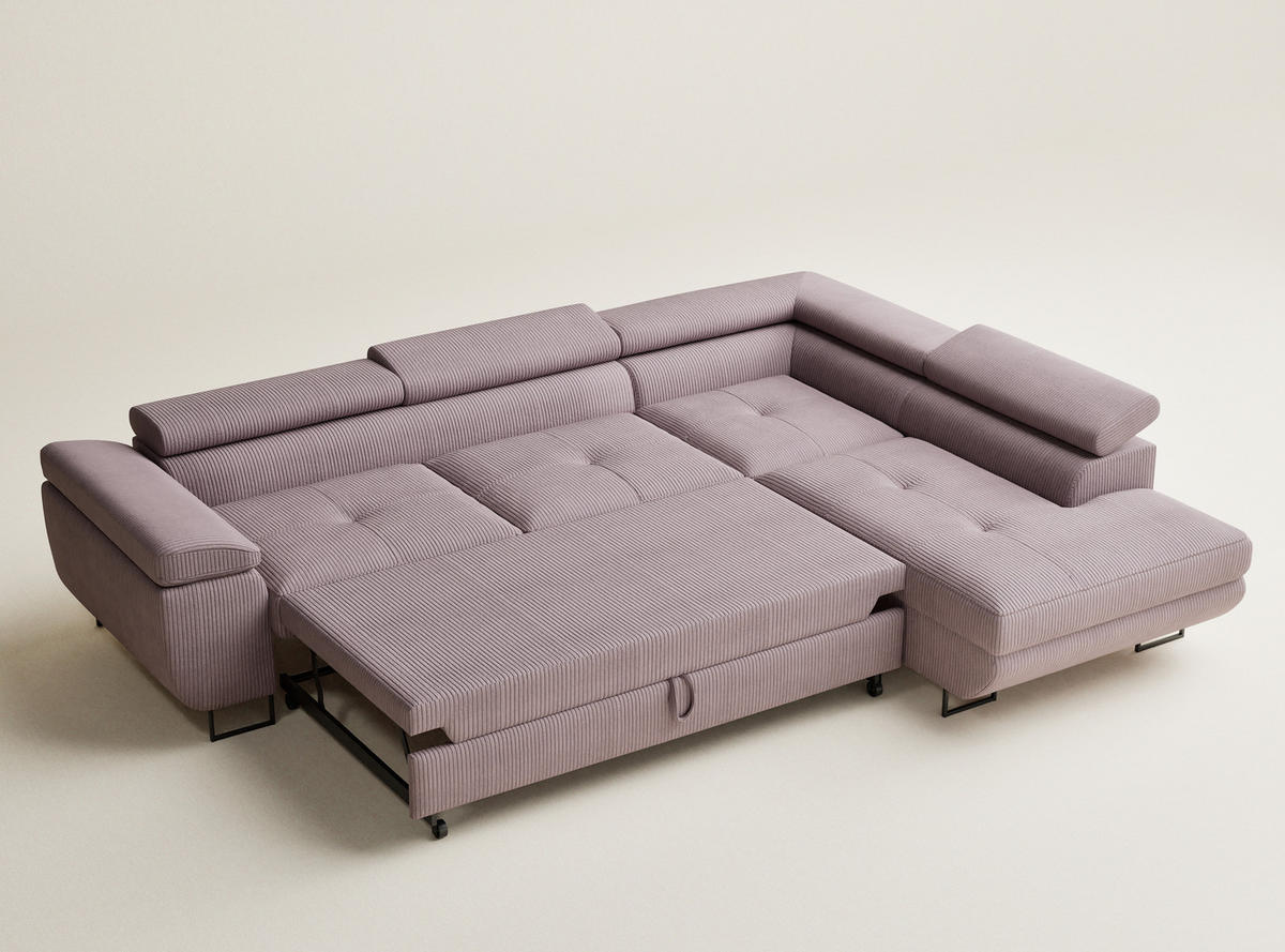 ECKSOFA MIT SCHLAFFUNKTION Concord Lila Samtstoff - Lila/Schwarz, Holz/Holzwerkstoff (277/203cm) - Maison de Reve