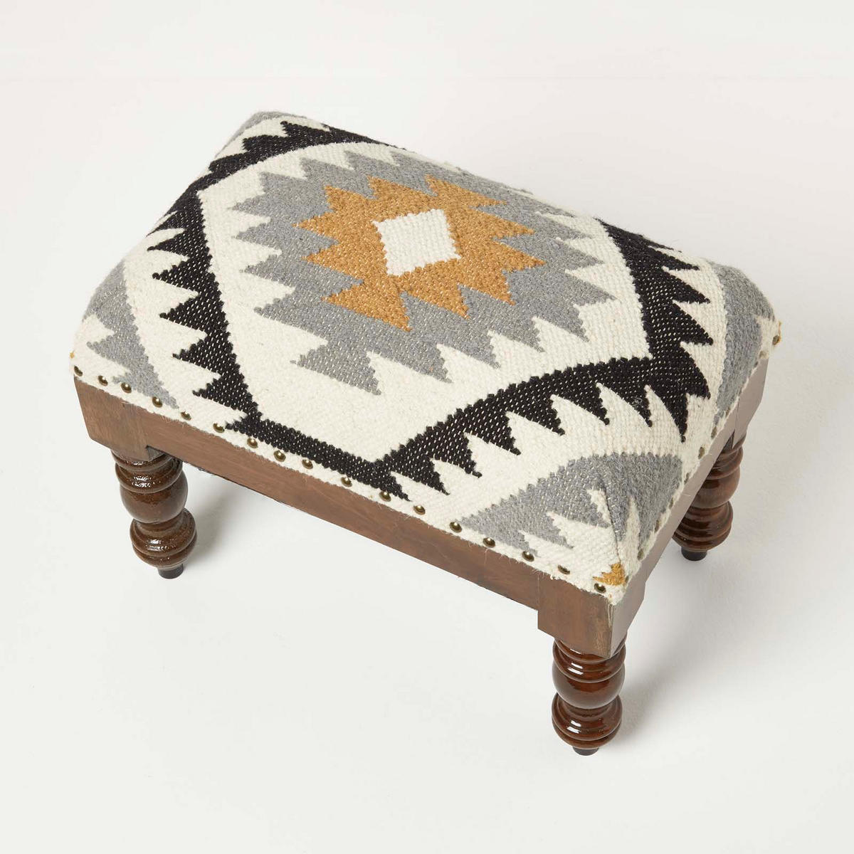 KELIM-HOCKER Agra mit Holzbeinen, Ethno-Muster, 50/40/30 cm - Multicolor, Textil (30/40/50cm) - Homescapes