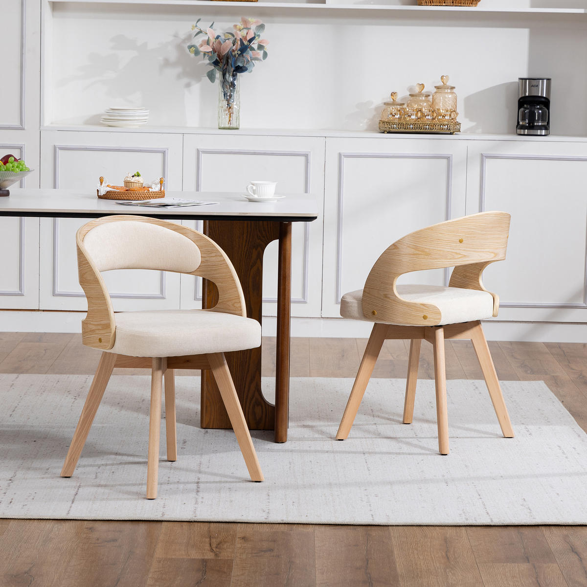 ESSZIMMERSTUHL 2er-Set drehbar mit Leinenkissen, Beige - Beige, Textil (41/72/44cm)