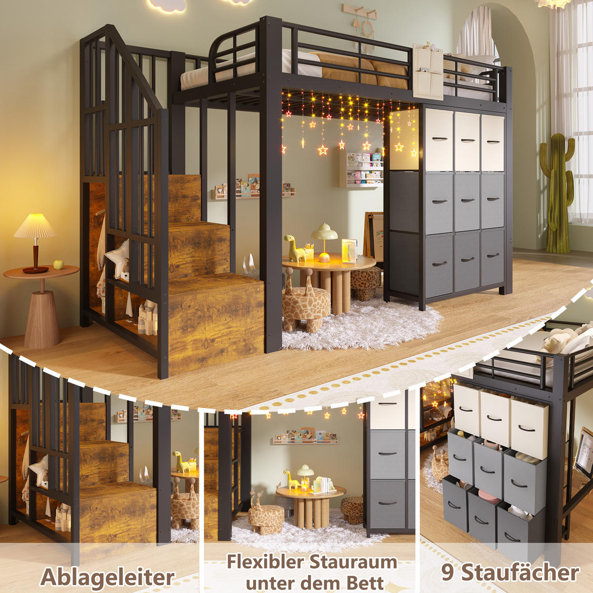 HOCHBETT 90x200 cm Schubladen schwarz - Schwarz, Holzwerkstoff (90/200cm) - LEBENLANG