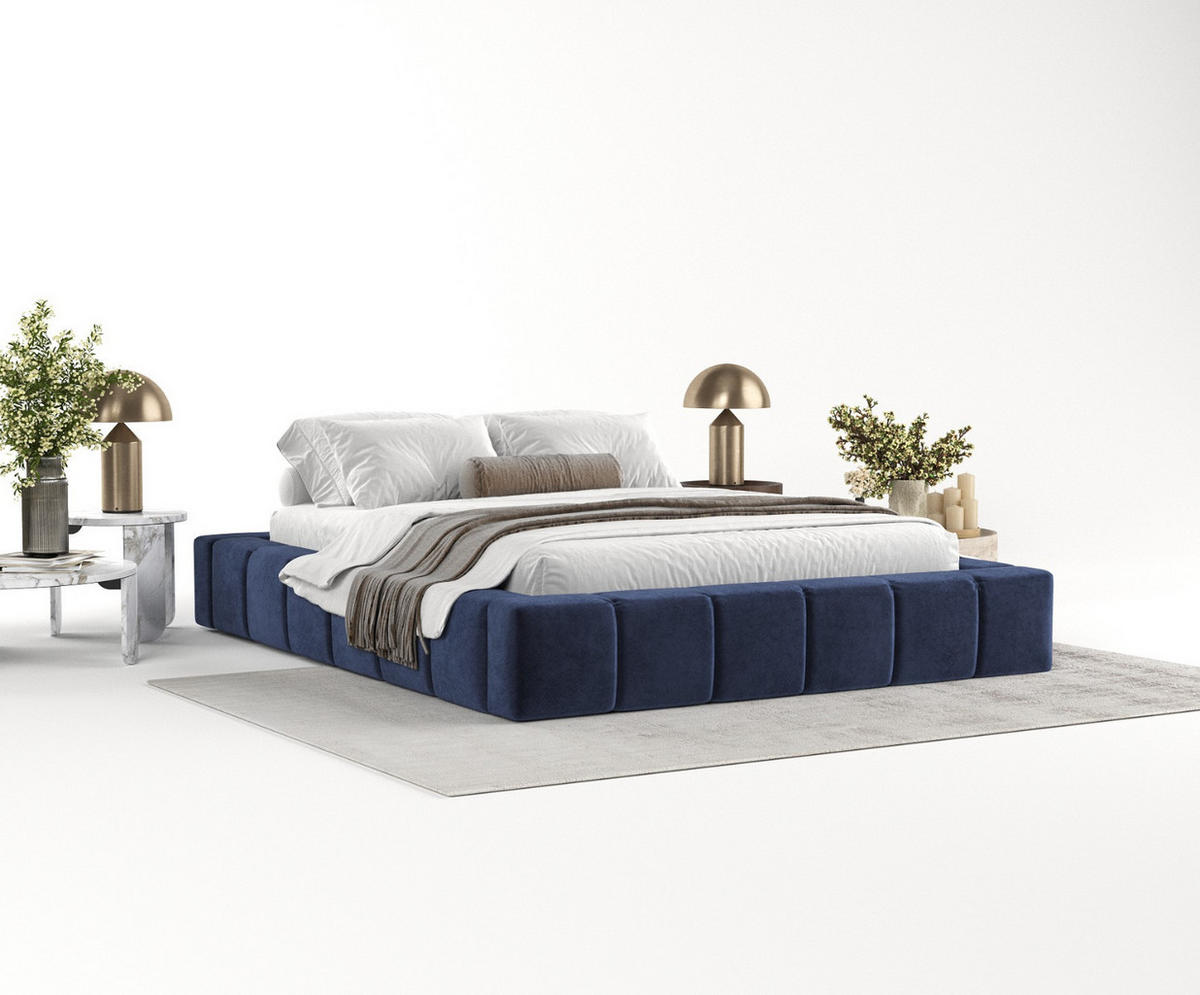 POLSTERBETT Kea mit Stauraum 200/200 cm Marineblau im Terra NW Stoff - Schwarz/Naturfarben, Holz/Holzwerkstoff (200/200cm) - AltaBeds