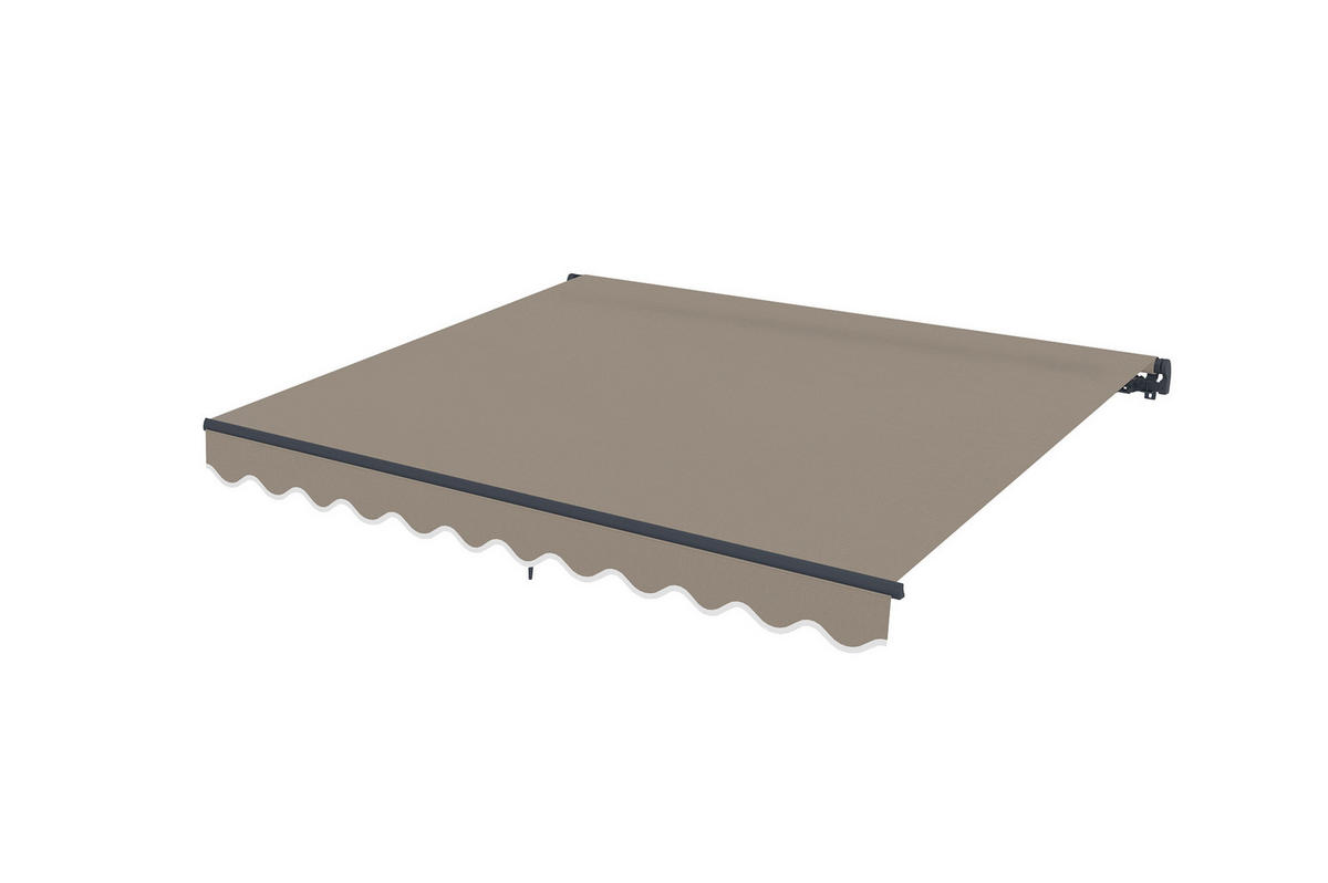 EINTEILIGE MARKISE Vecchio Taupe 4m x 3m - Premium-Leinwand 320g/m² - Taupe, Metall (395/270/300cm) - Cazeboo