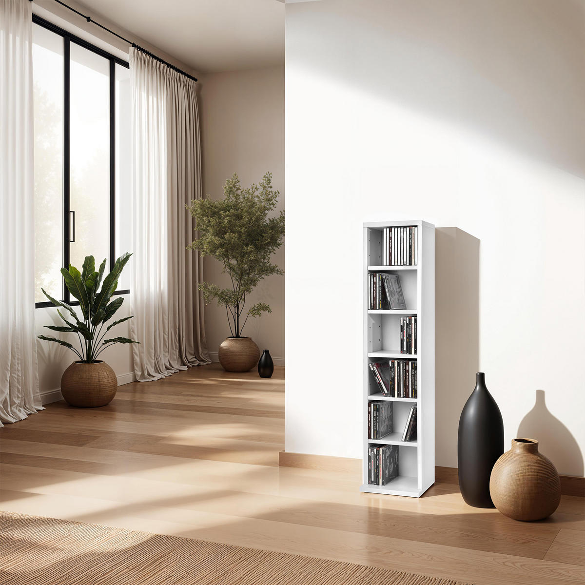 CD/DVD Regal Juliane,90 x 21 x 20 cm,weiß - Weiß, Holz (21/90/20cm) - tectake