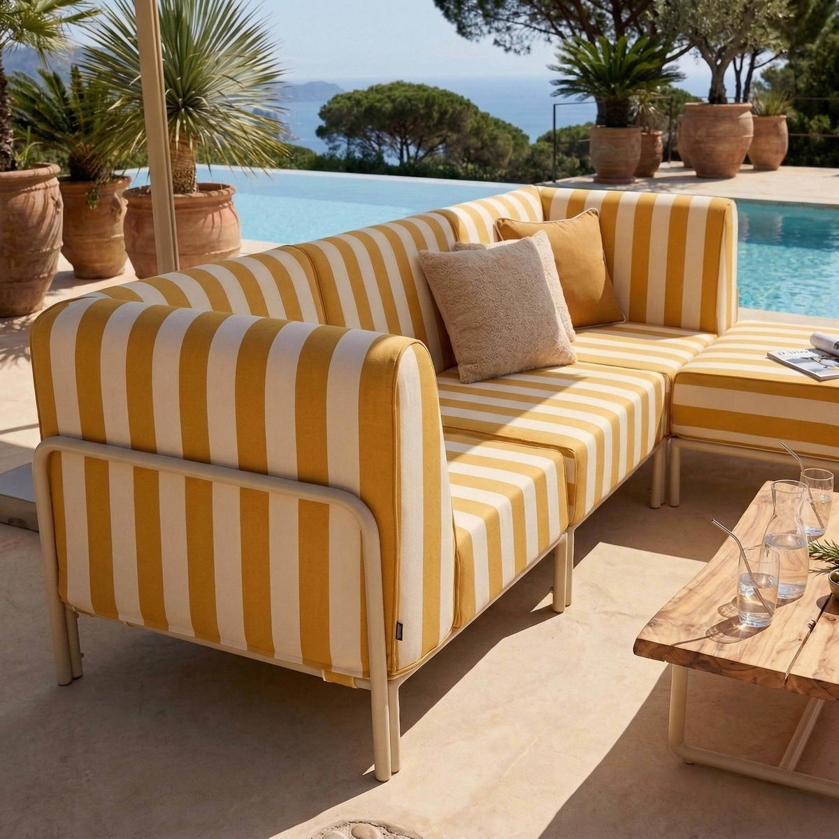 GARTENSOFA mit 4 Sitzplätzen, Gelb - Gelb, Textil - Oviala