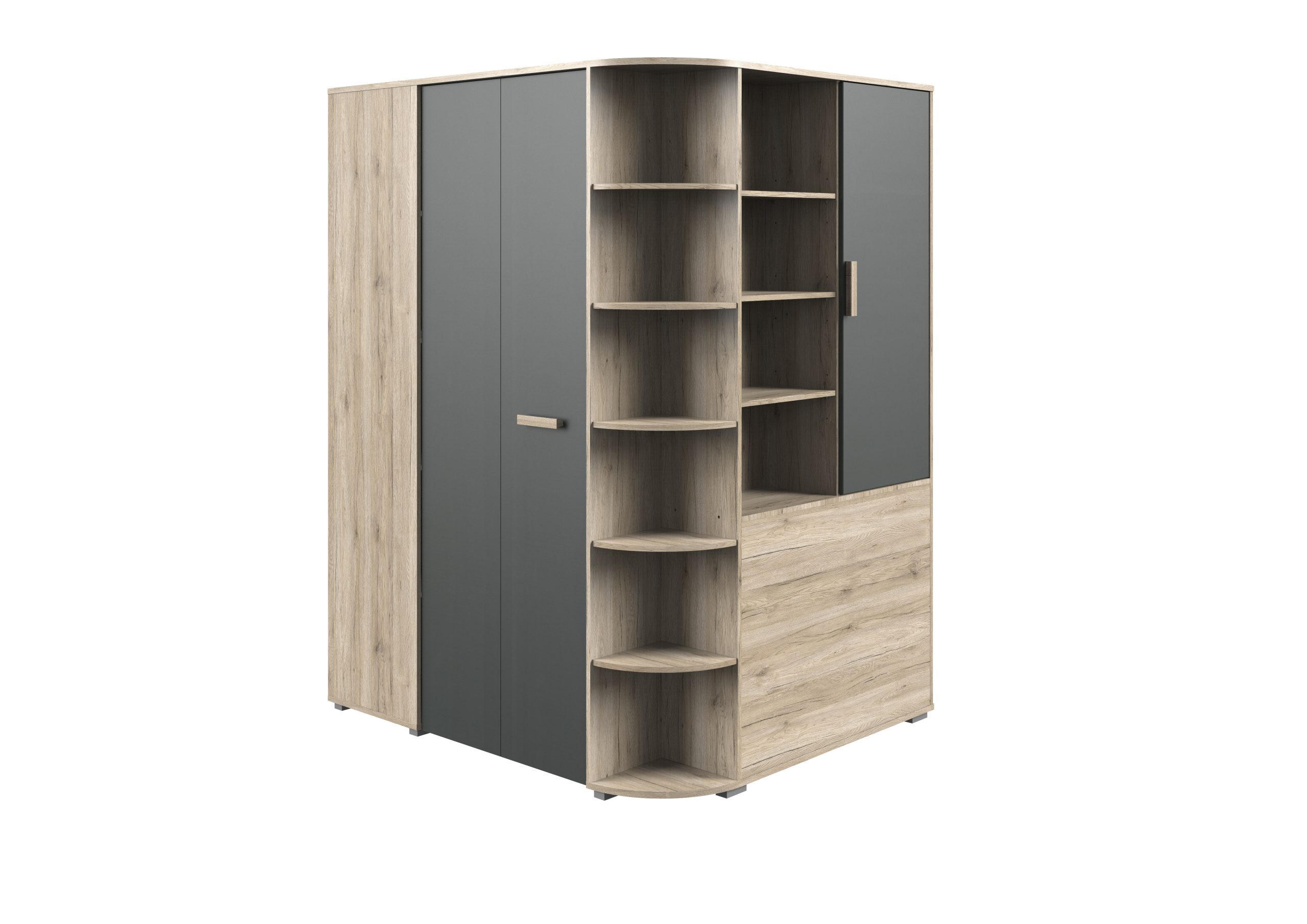 KLEIDERSCHRANK Cariba in Eiche San Remo und Graphit - begehbarer Eckkleiderschrank - Braun, Holzwerkstoff (136/199/148cm)
