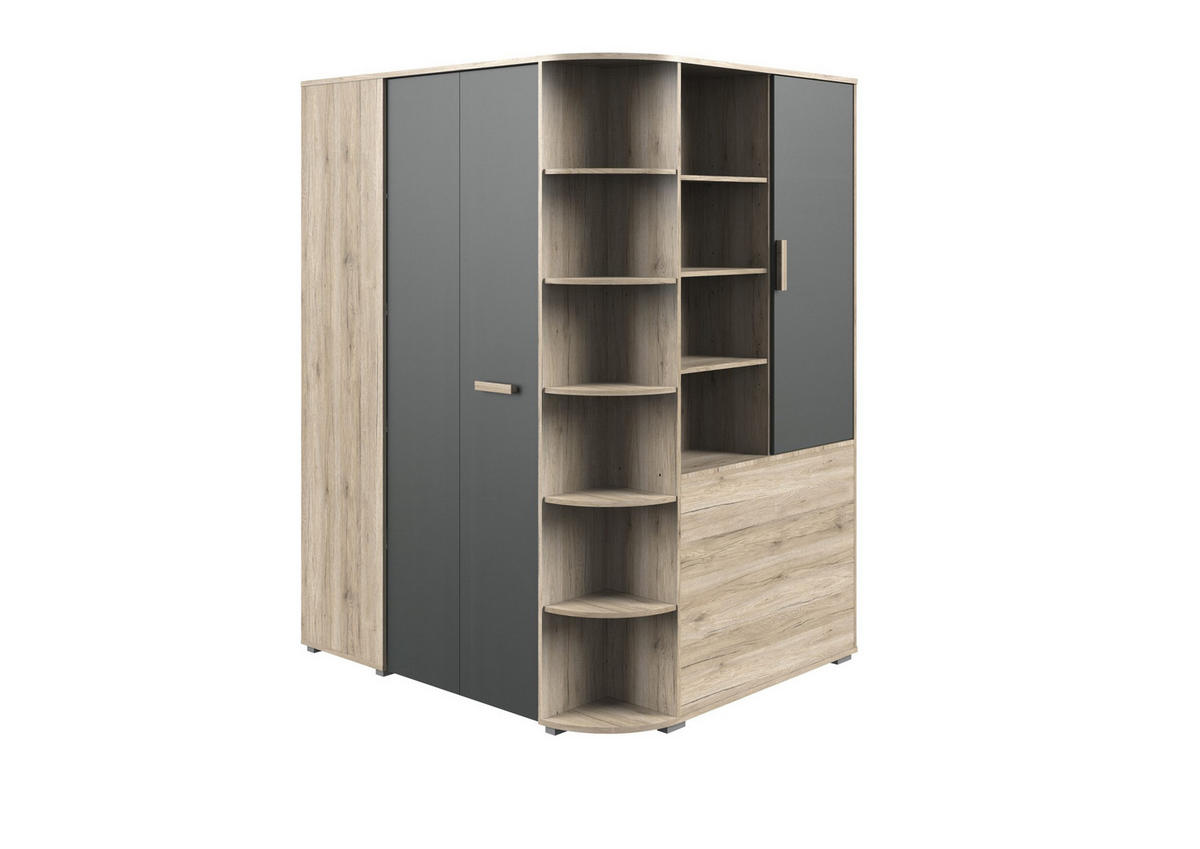 KLEIDERSCHRANK Cariba in Eiche San Remo und Graphit - begehbarer Eckkleiderschrank - Braun, Holzwerkstoff (136/199cm)