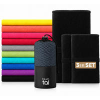 SPORTHANDTUCH microfiber 3er-Set , 180/90 cm & 2 x 80/40 cm, Schwarz - Schwarz, Textil (180/90cm) - Blumtal
