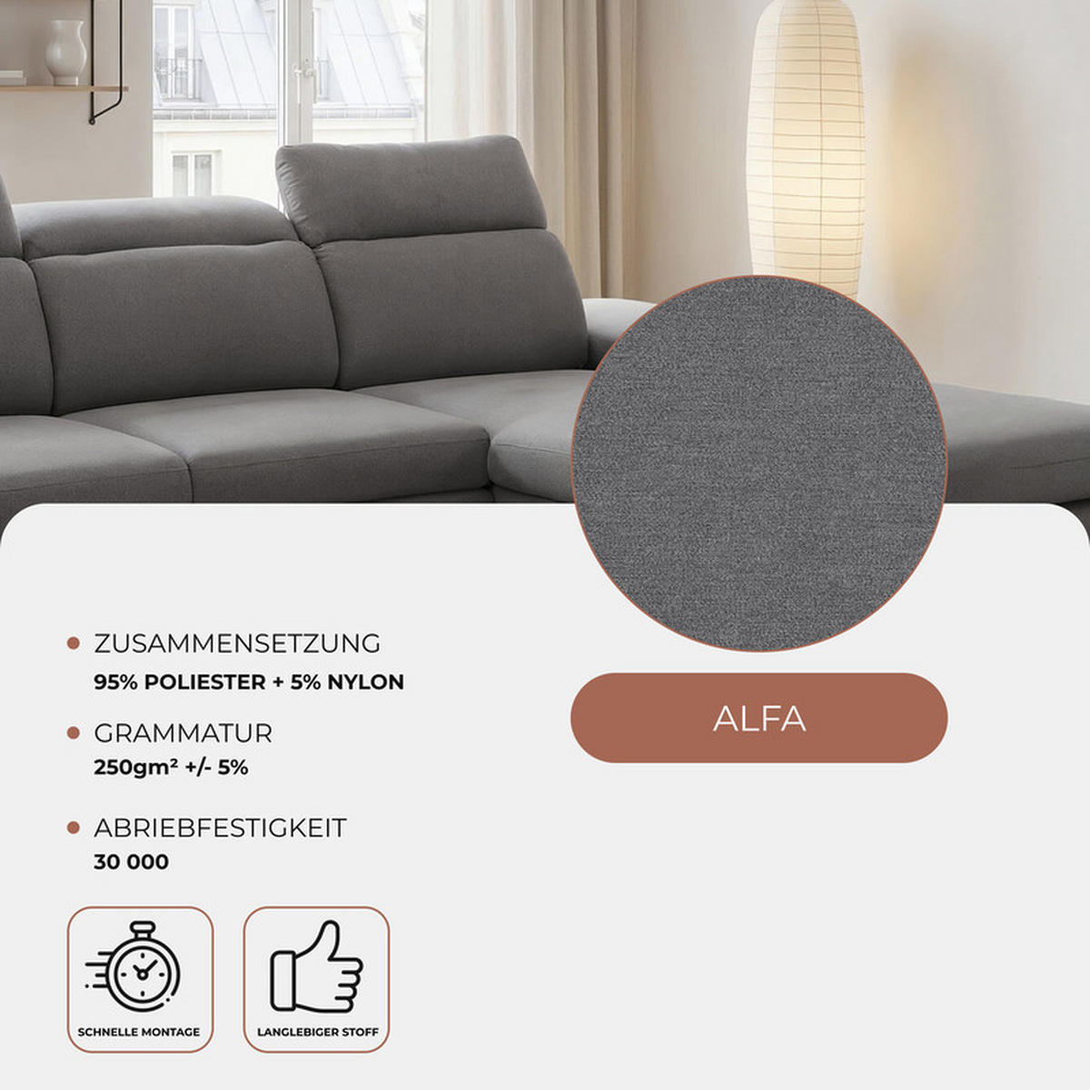 ECKSOFA PABLO mit Schlaffunktion und Bettkasten Grau - Grau, Holzwerkstoff/Kunststoff (250/90cm) - Idohome
